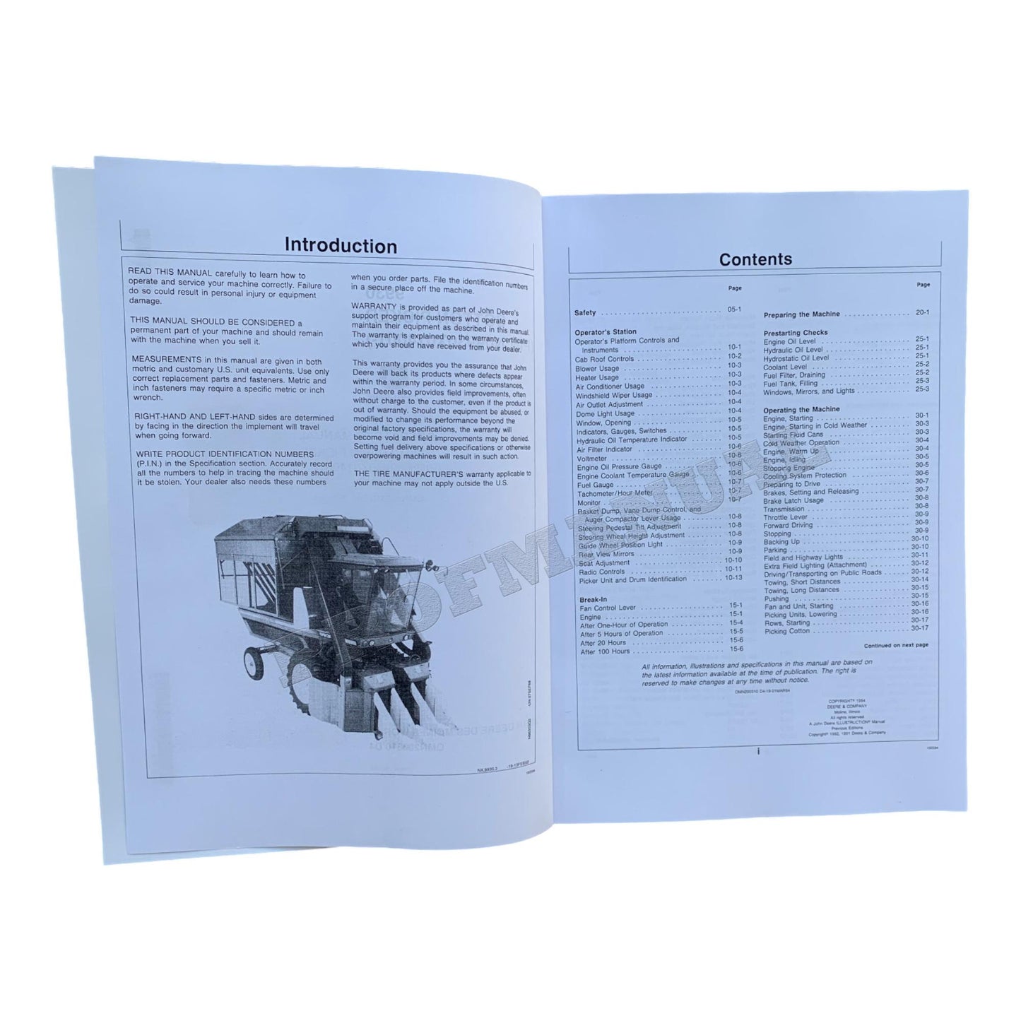 JOHN DEERE 9930 COTTON PICKER OPERATORS MANUAL SN 14001-