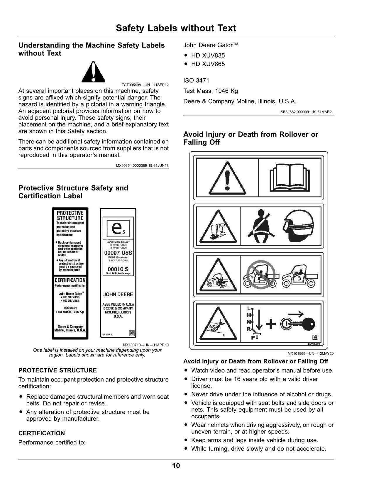 JOHN DEERE XUV835E XUV835M XUV835R GATOR OPERATORS MANUAL 040001-