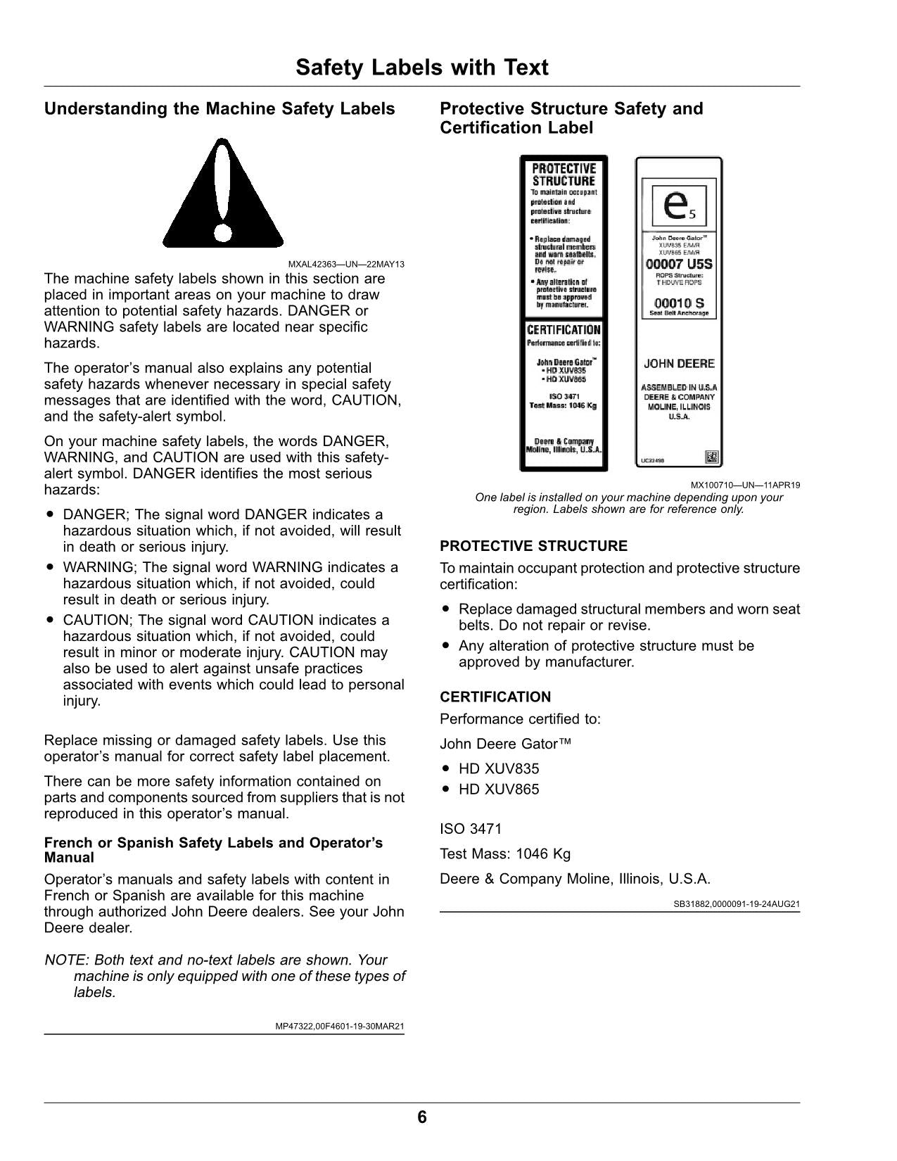 JOHN DEERE  XUV835E XUV835M XUV835R  GATOR OPERATORS MANUAL