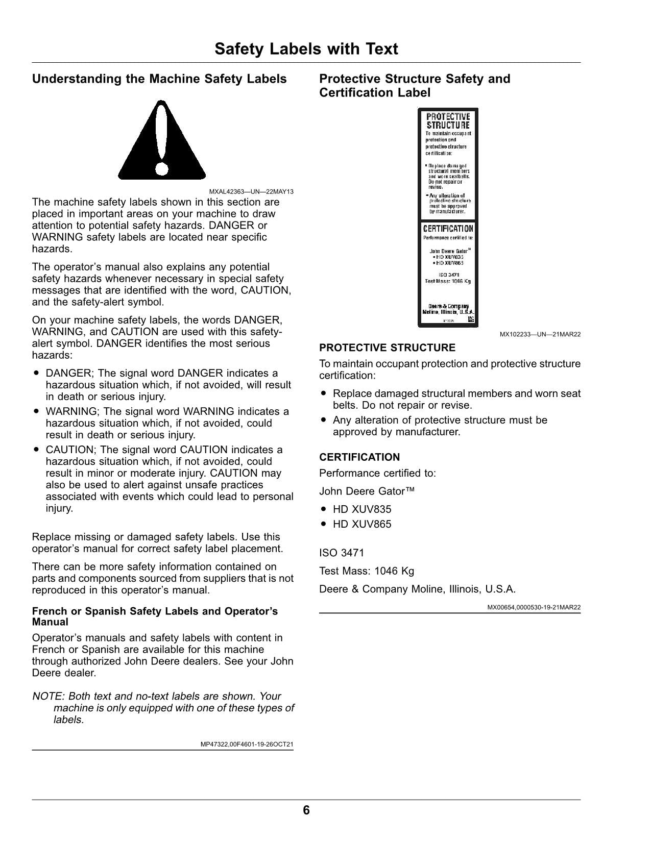 JOHN DEERE XUV835E XUV835M XUV835R GATOR OPERATORS MANUAL 060001-