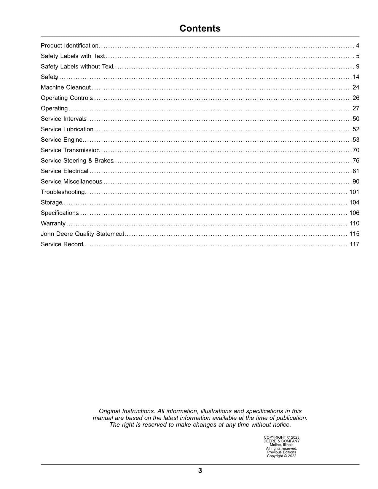 JOHN DEERE XUV835E XUV835M XUV835R GATOR OPERATORS MANUAL 070001-