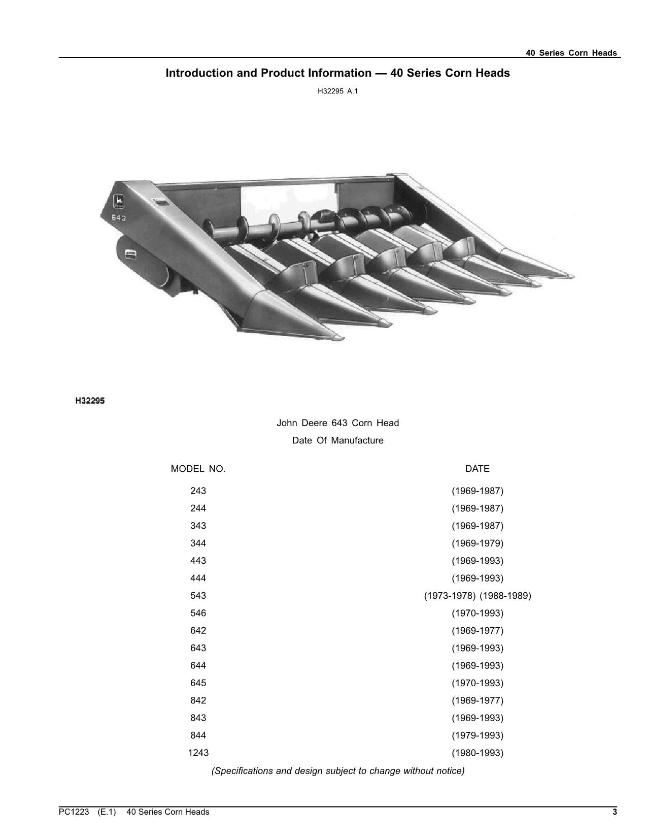 John Deere 40 Series Corn Head Parts Catalog Manual