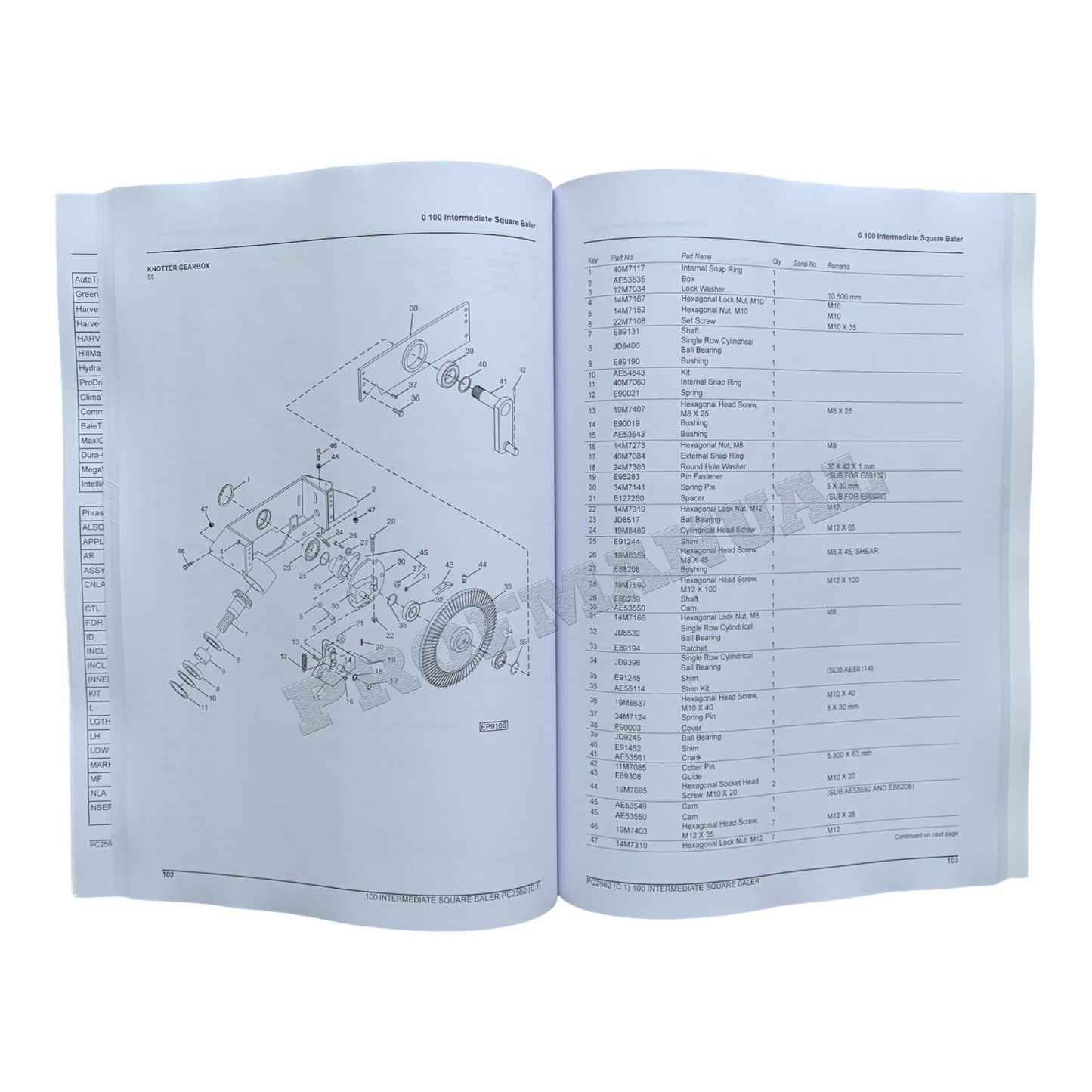 JOHN DEERE 100 INTERMEDIATE SQUARE BALER PARTS CATALOG MANUAL + !BONUS!