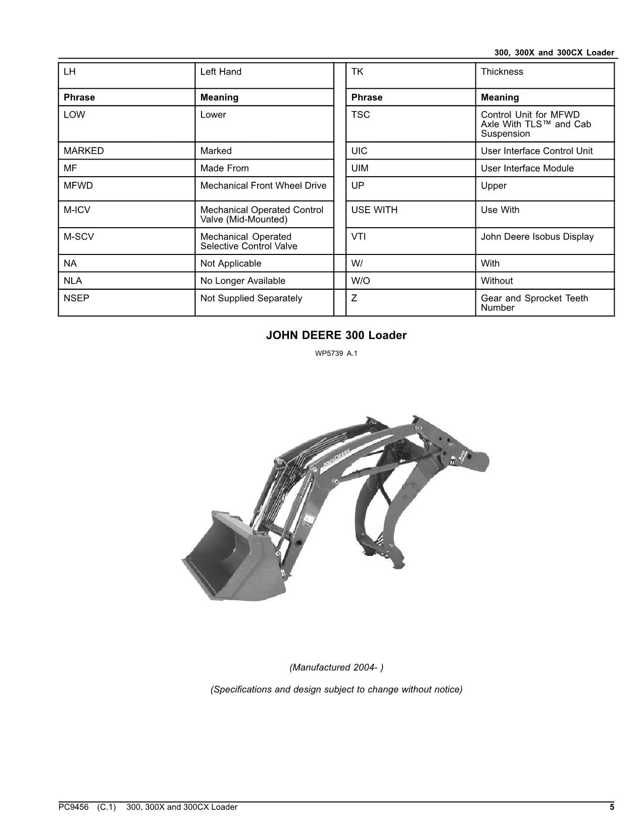 John Deere 300 300X 300CX Loader Parts Catalog Manual + !BONUS!