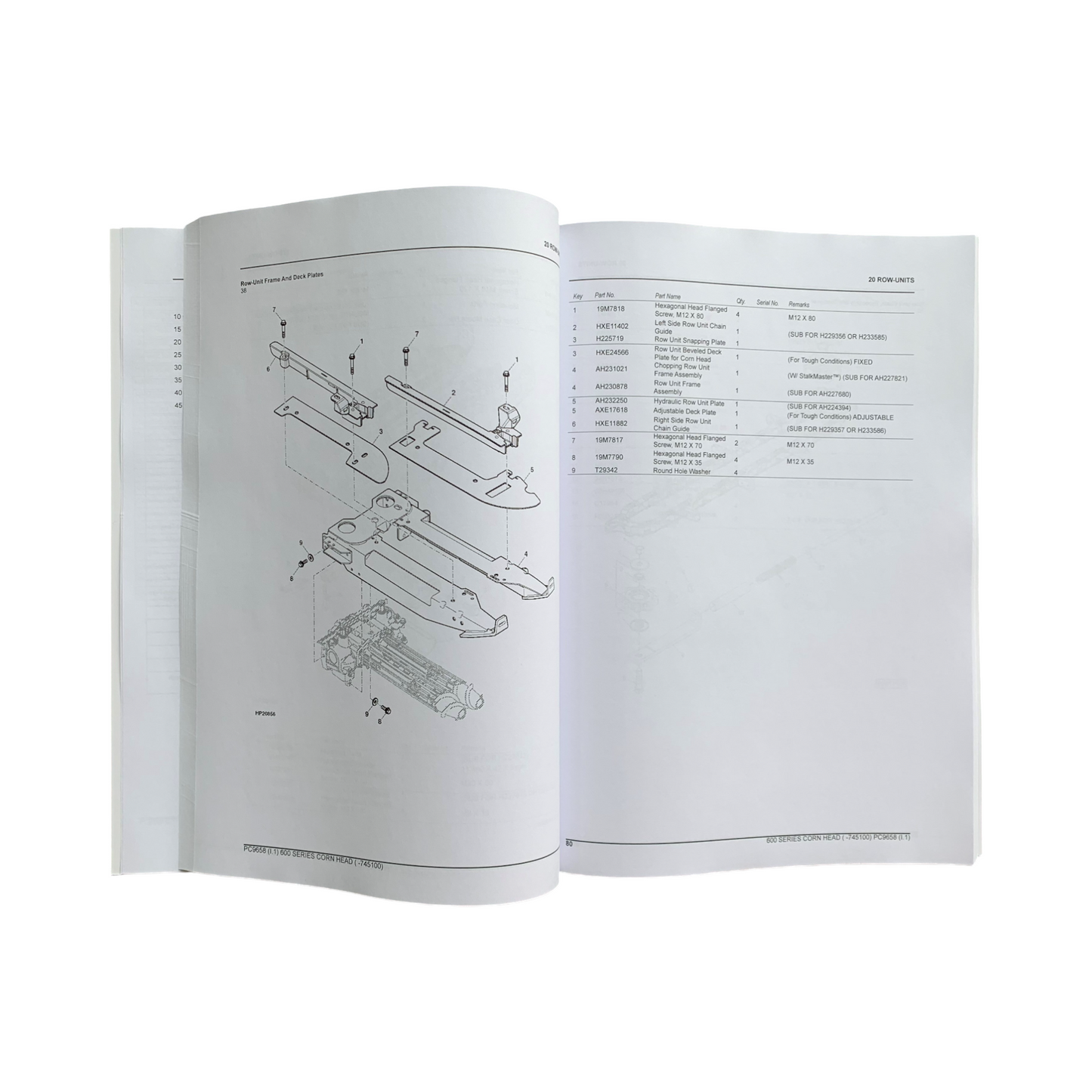 John Deere 600 606 608 612 606C 608C 612C Corn Head Parts Catalog Manual