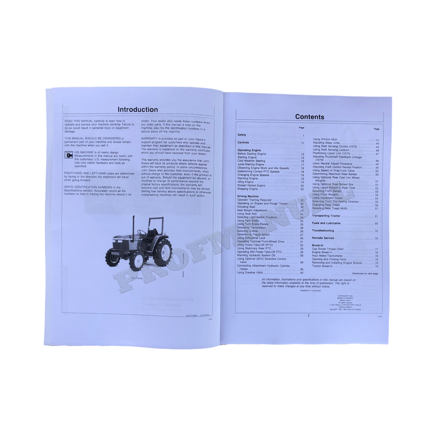 JOHN DEERE 1070 870 970 TRAKTOR-BETRIEBSHANDBUCH Ser. 100001-