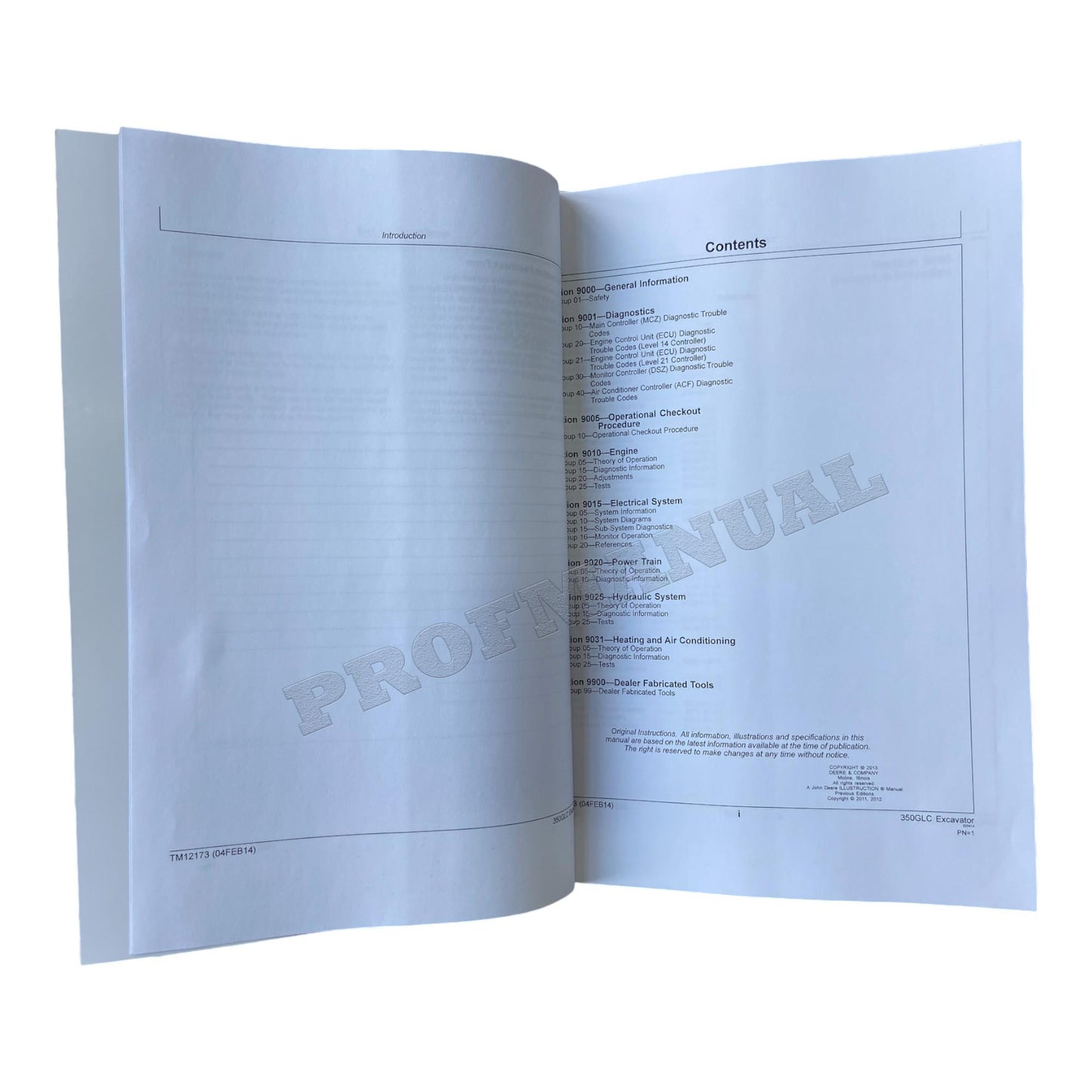 JOHN DEERE 350GLC EXCAVATOR OPERATION TEST SERVICE MANUAL S.N. E808001- TM12173