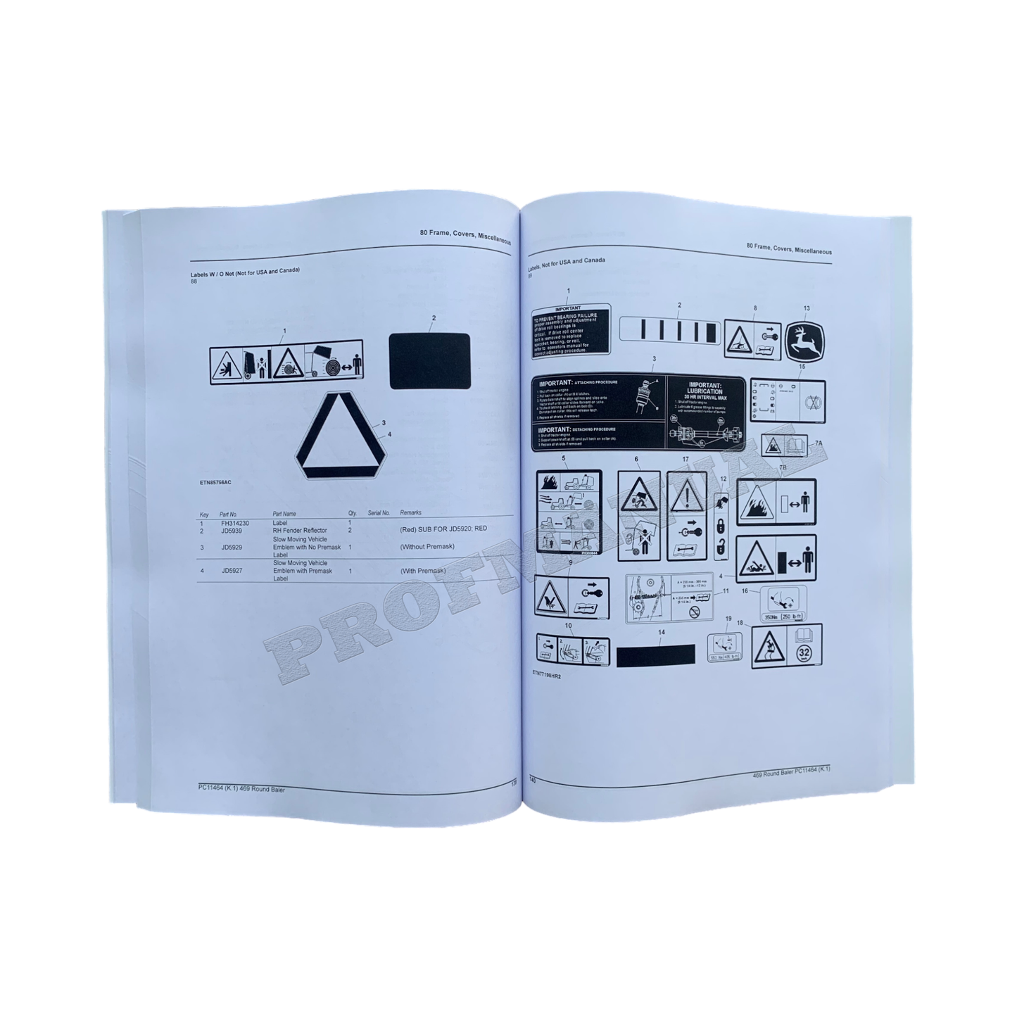 JOHN DEERE 469 RUNDBALLENPRESSE ERSATZTEILKATALOG HANDBUCH Nordamerika