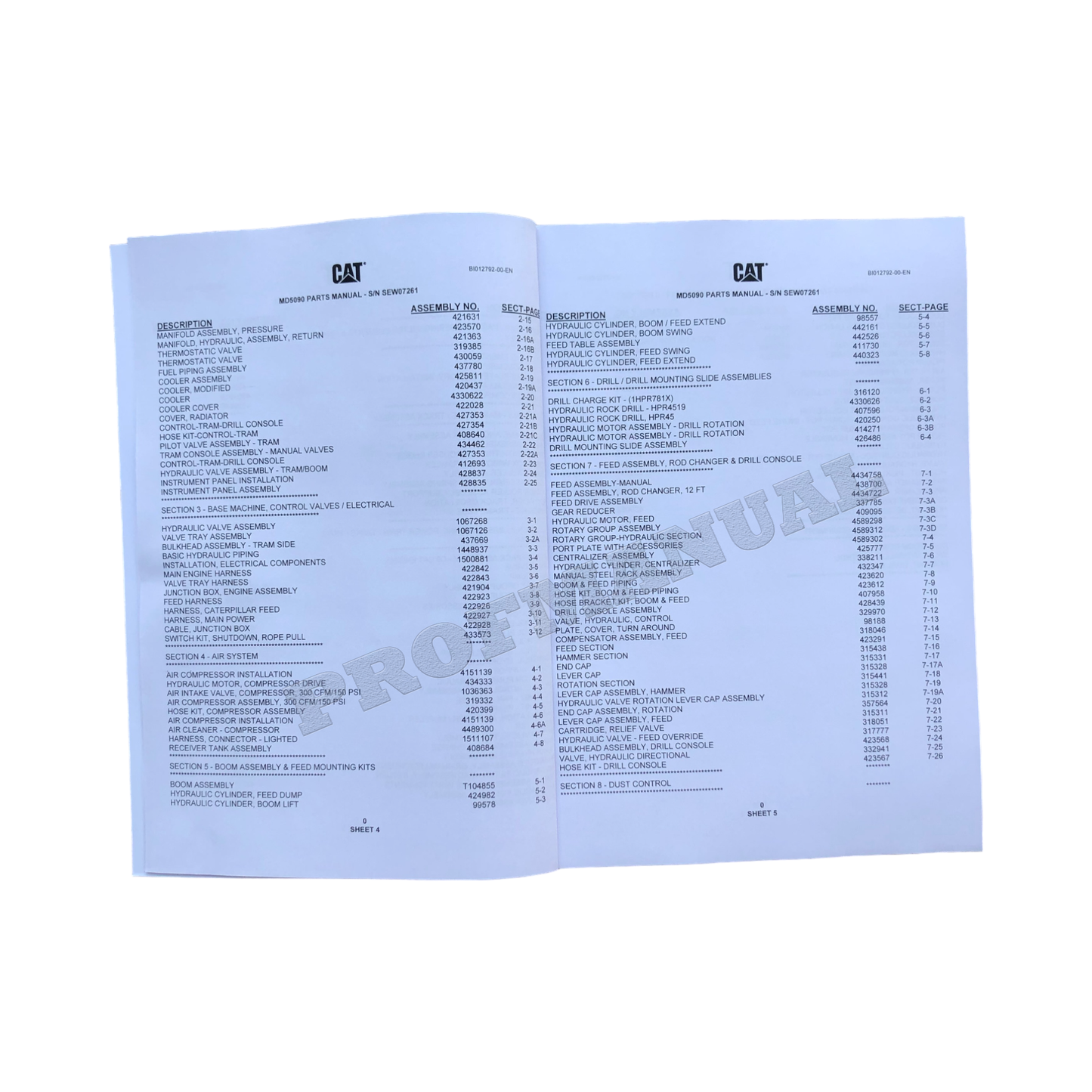 Caterpillar Cat MD5090 Hydra Trac Drill Parts Catalog Manual ser SEW07261