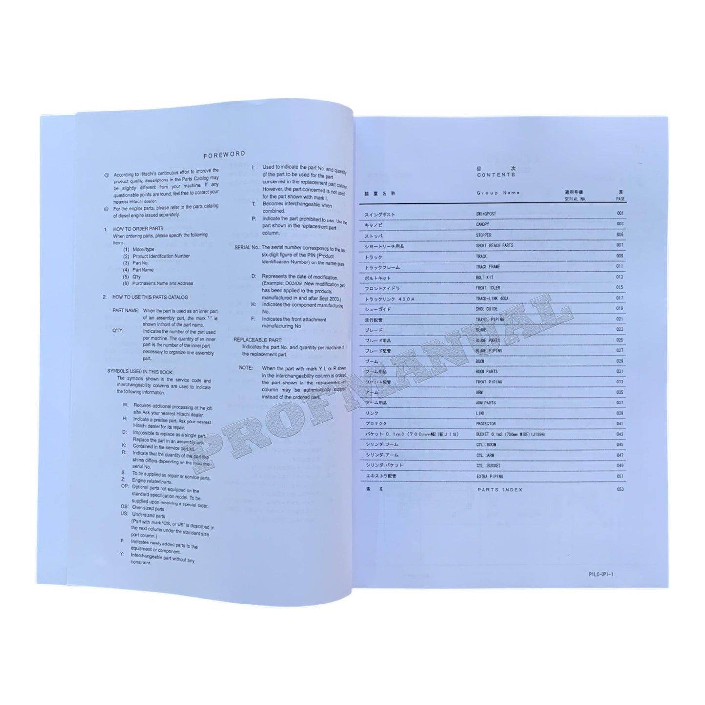 HITACHI ZAXIS ZX35U Short Reach Front Excavator Parts catalog manual