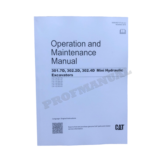 Caterpillar 301.7D 302.2D 302.4D Mini Hydraulic Excavator Operators Manual