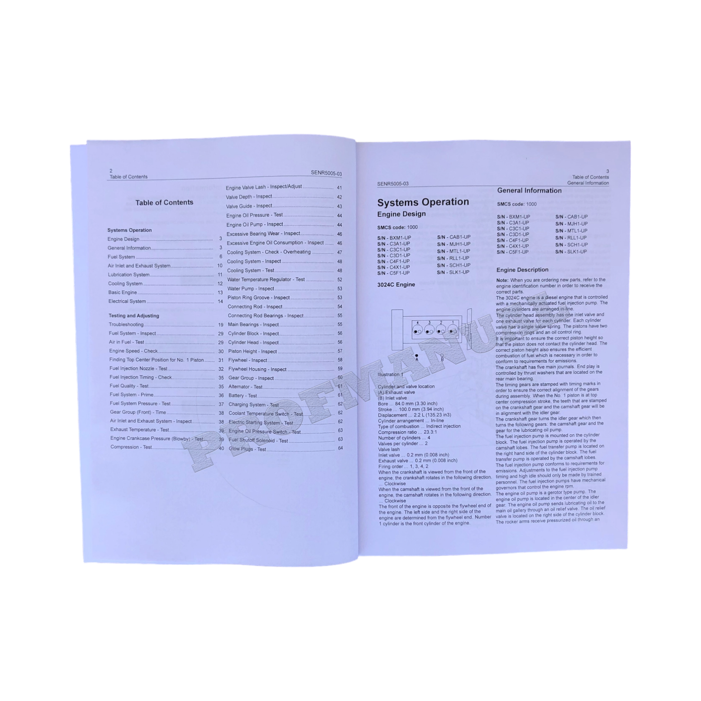 Caterpillar 3024C C1.1 C1.5 C2.2 Motorbetriebstest, Einstellung, Wartungshandbuch-SET