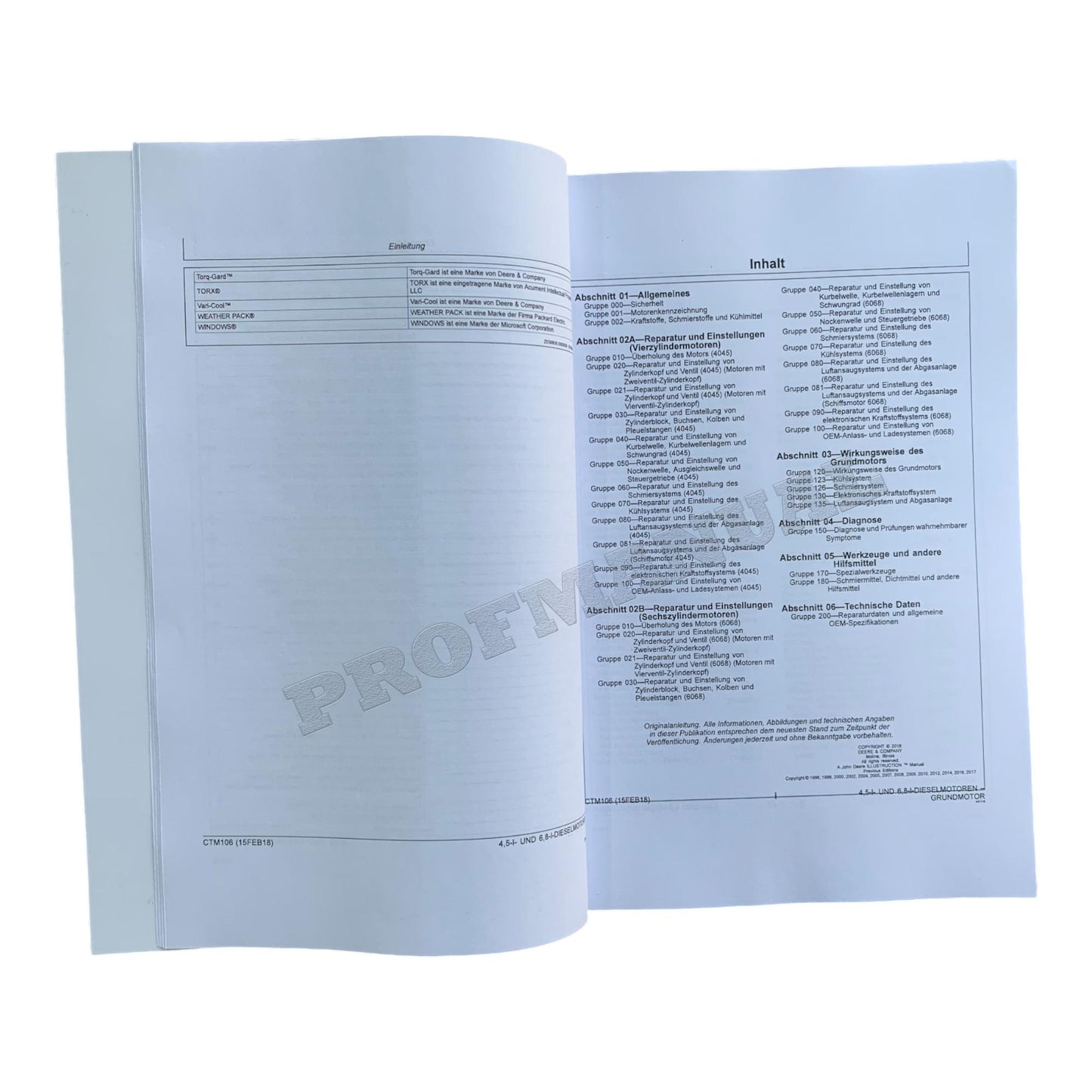 JOHN DEERE 4.5L 6.8L 4045 6068 MOTOR REPARATURHANDBUCH WERKSTATTHANDBUCH