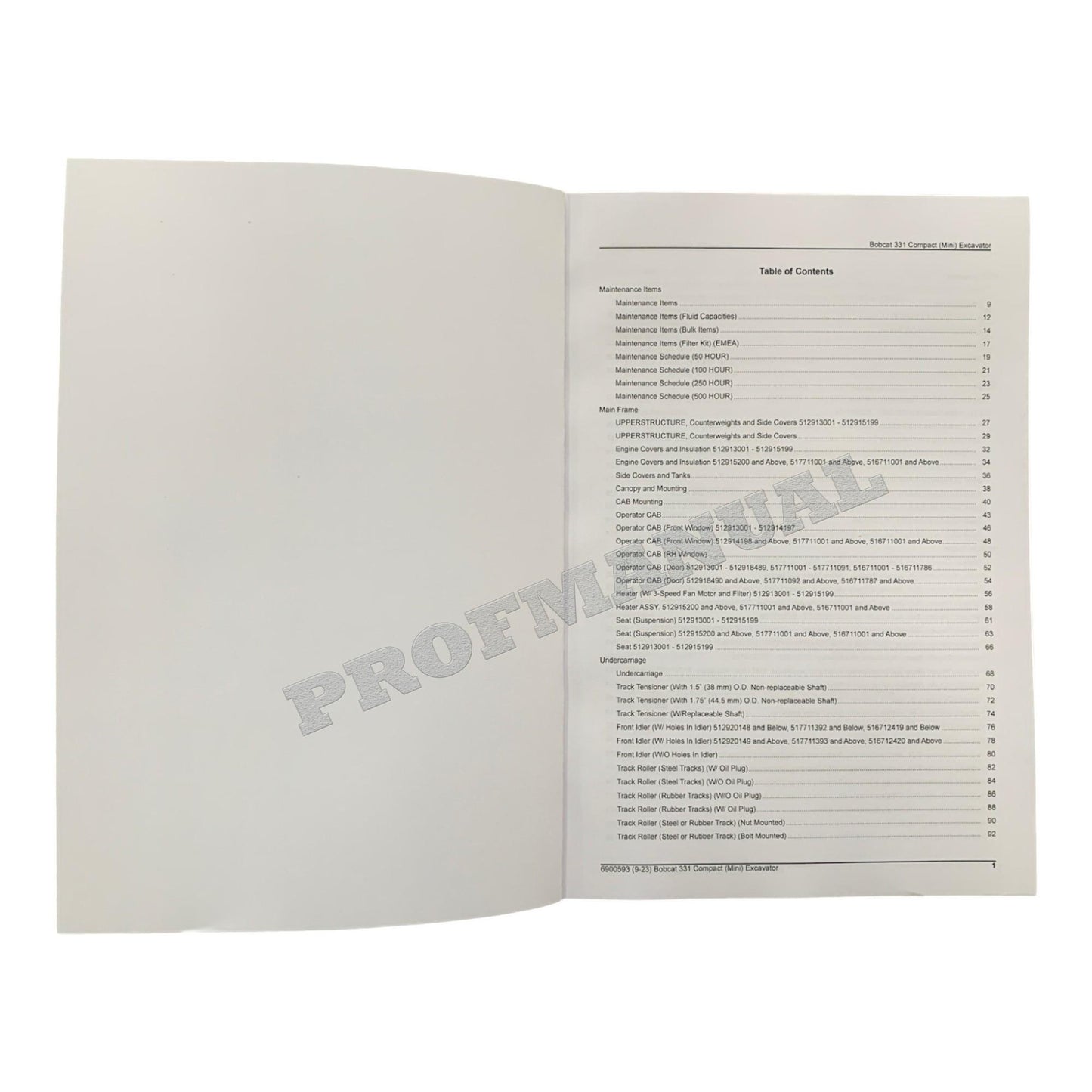 Bobcat 331 Excavator Parts Catalog Manual 512913001- 516711001- 517711001-