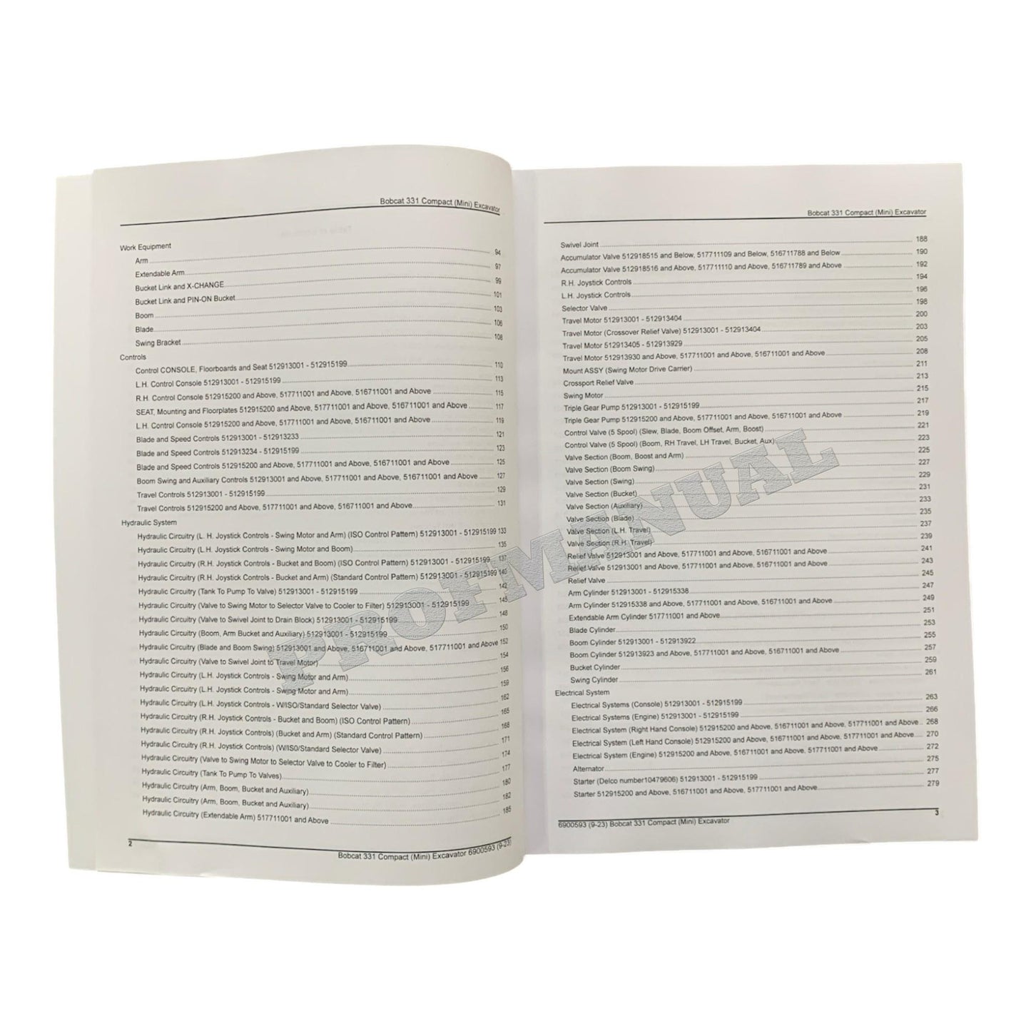 Bobcat 331 Excavator Parts Catalog Manual 512913001- 516711001- 517711001-