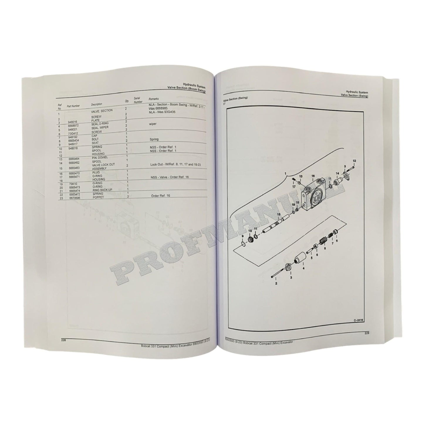 Bobcat 331 Excavator Parts Catalog Manual 512913001- 516711001- 517711001-