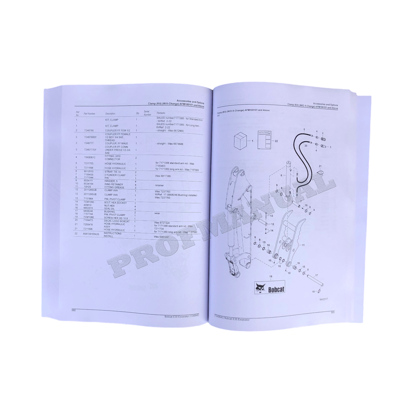 Manuel du catalogue des pièces détachées pour excavatrice Bobcat E35 AR1K11001-