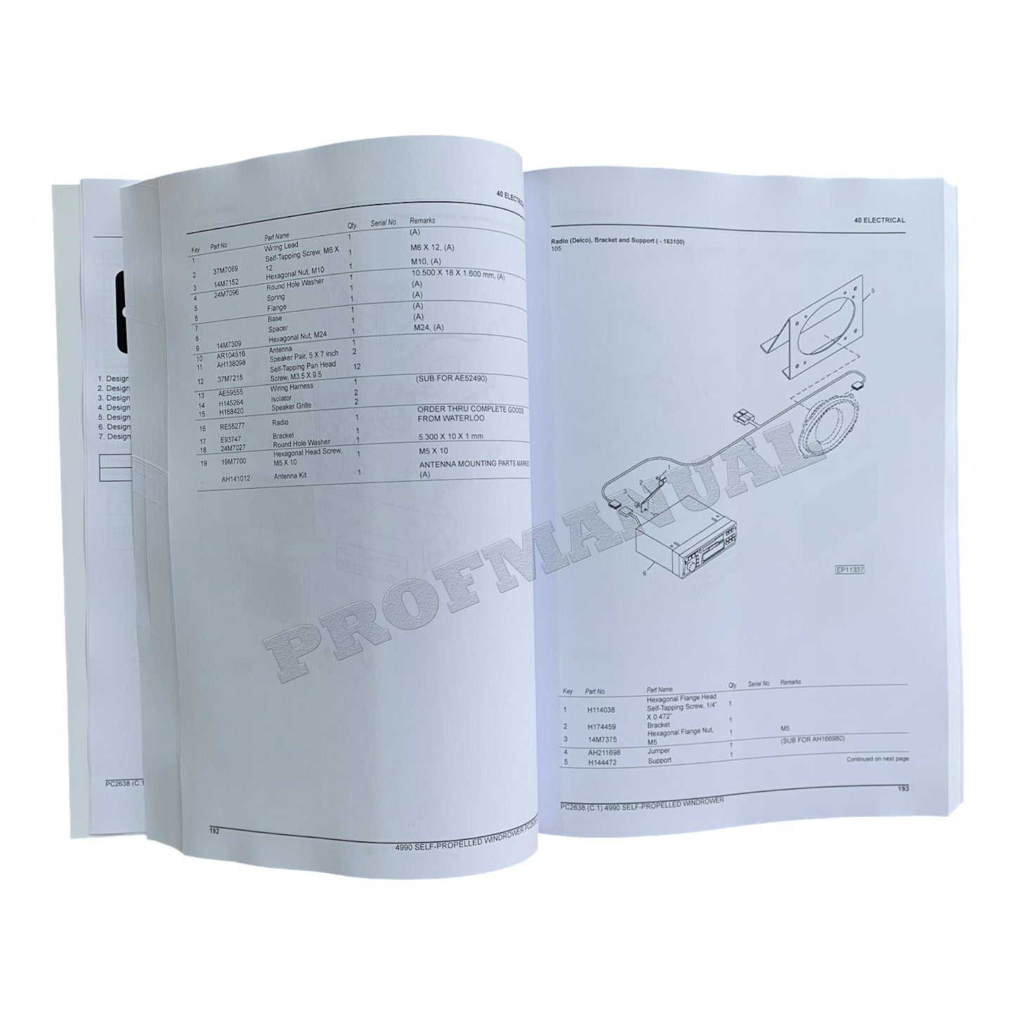 JOHN DEERE 4990 WINDROWER PARTS CATALOG MANUAL