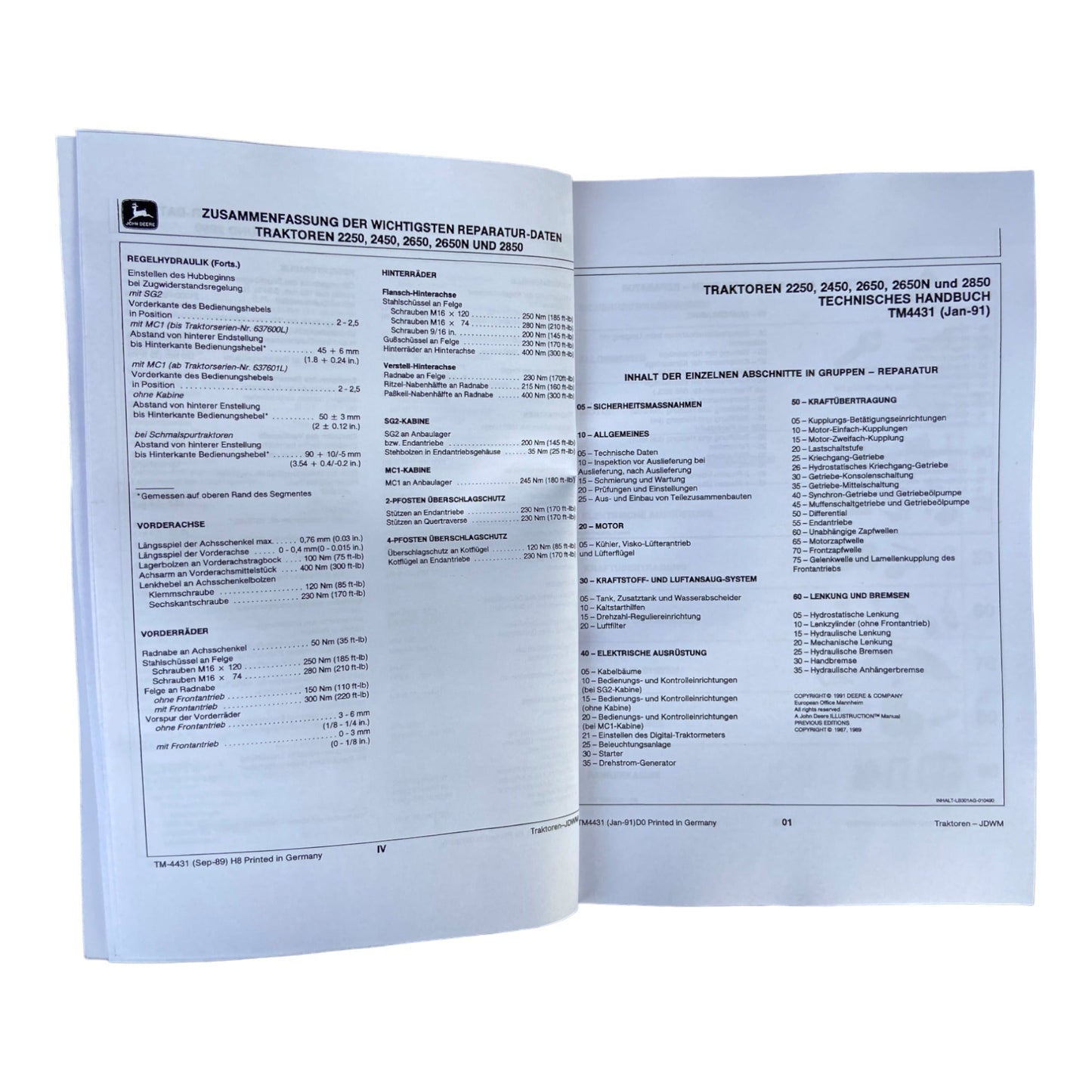 JOHN DEERE 2250 2450 2650 2650N 2850 TRAKTOR REPARATURHANDBUCH WERKSTATTHANDBUCH