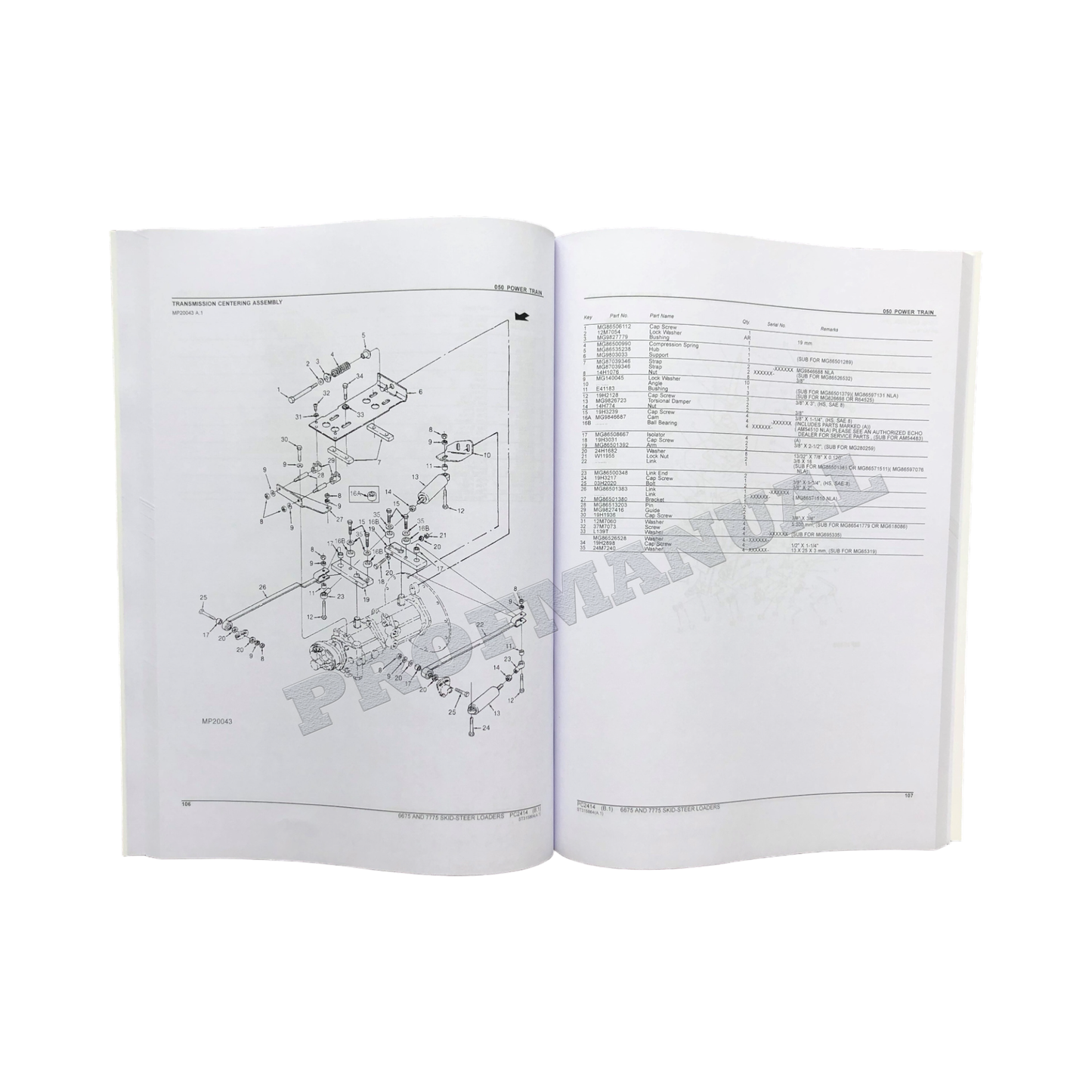 John Deere 6675 7775 Skid-Steer Loader Parts Catalog Manual