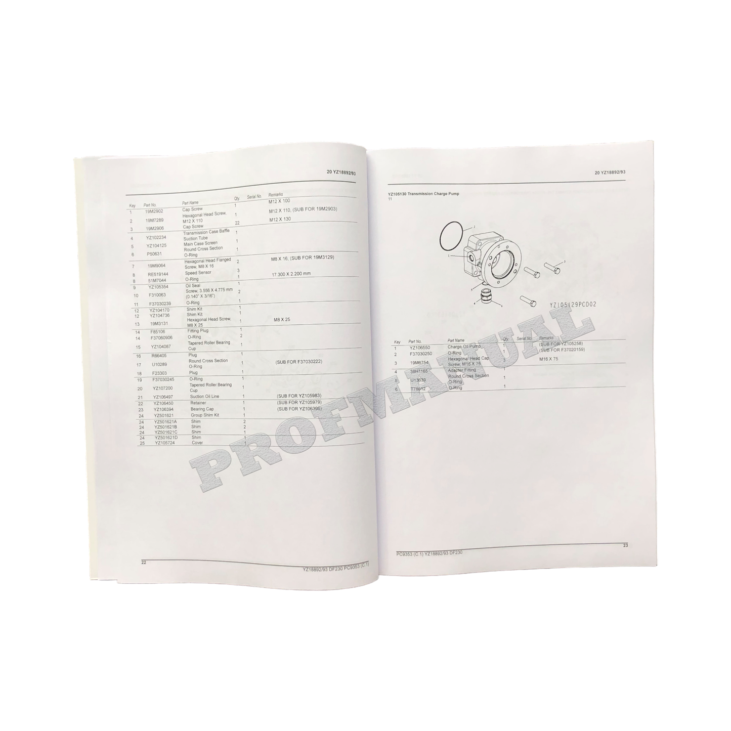 John Deere DF230 Getriebe YZ18892 YZ18893 Ersatzteilkatalog Handbuch