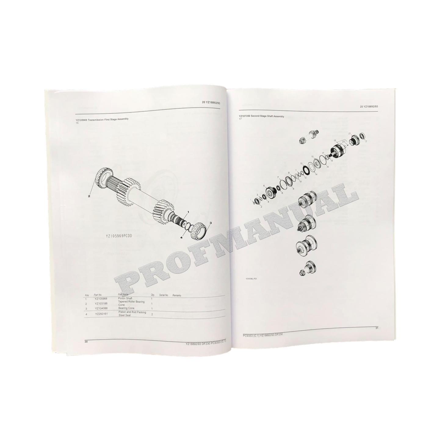 John Deere DF230 Getriebe YZ18892 YZ18893 Ersatzteilkatalog Handbuch