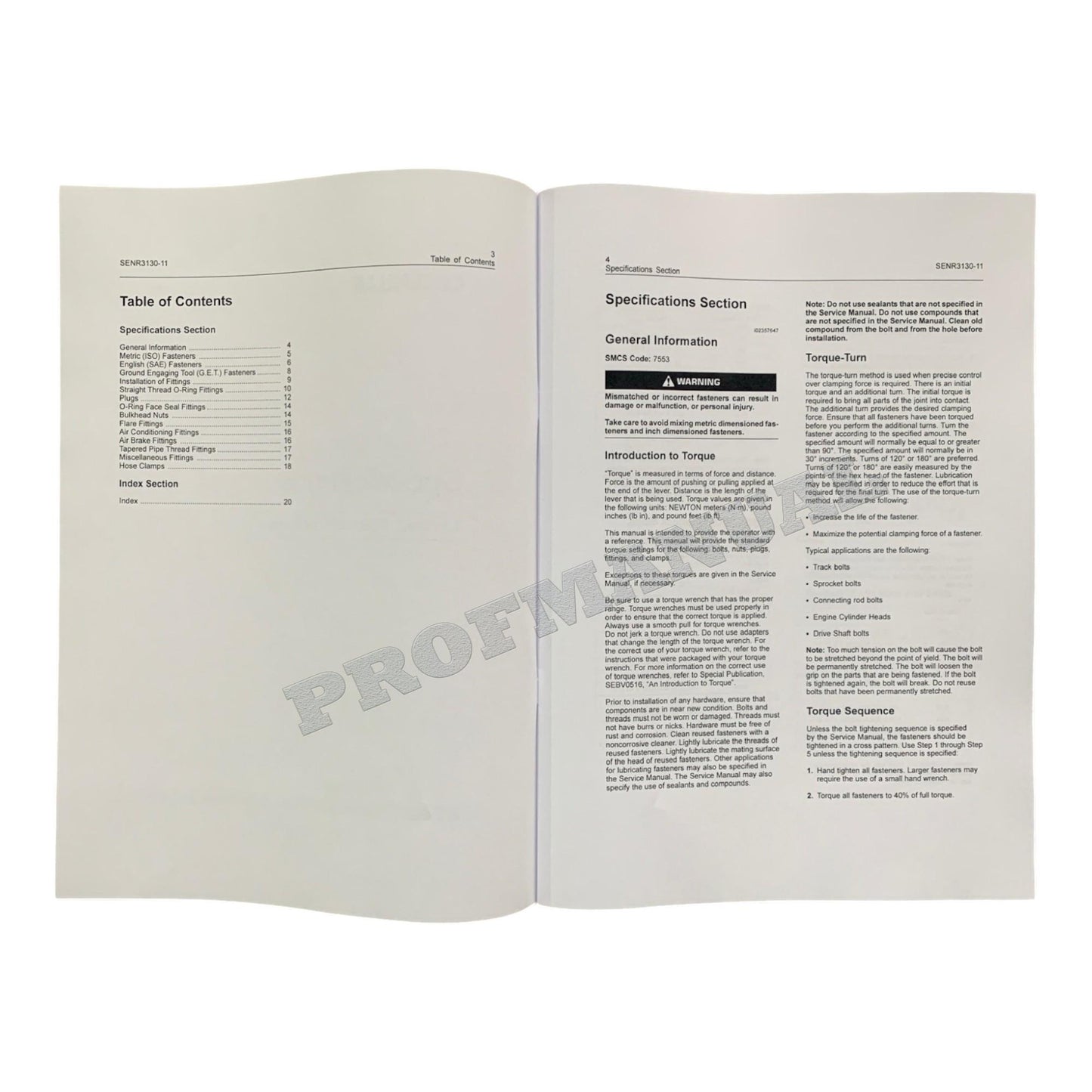 Caterpillar Torque Specification Service Manual SENR3130-20