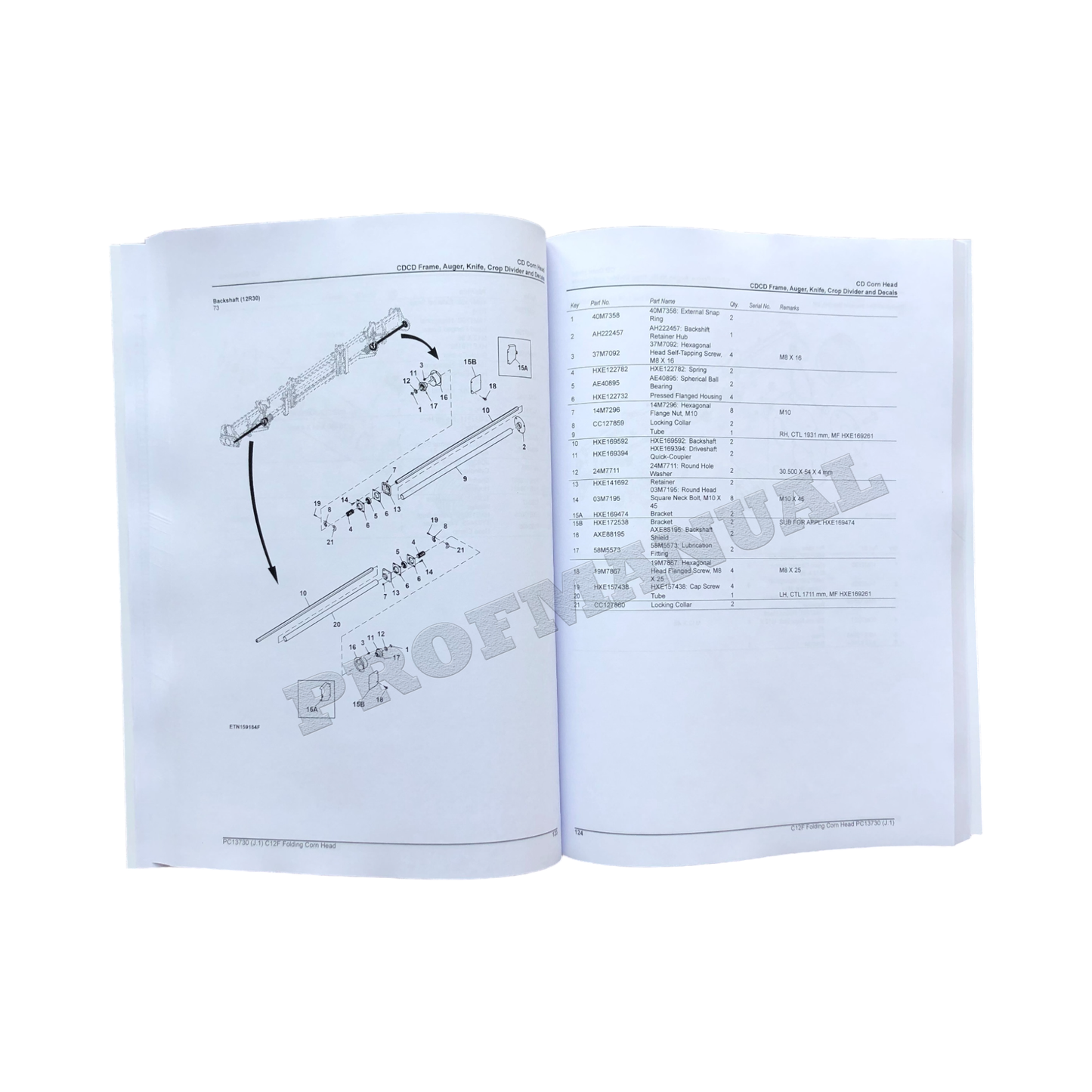 John Deere C12F Folding Corn Head Parts Catalog Manual