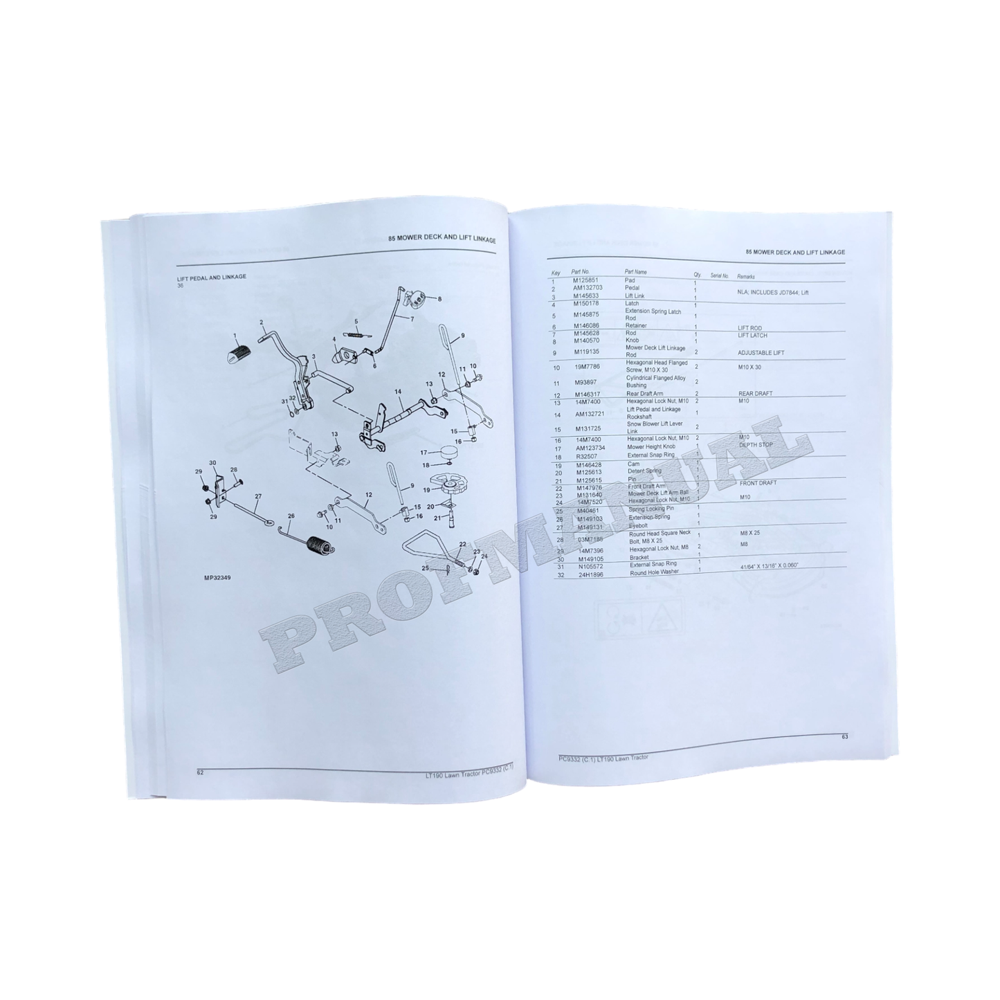 John Deere LT190 Lawn Tractor Parts Catalog Manual