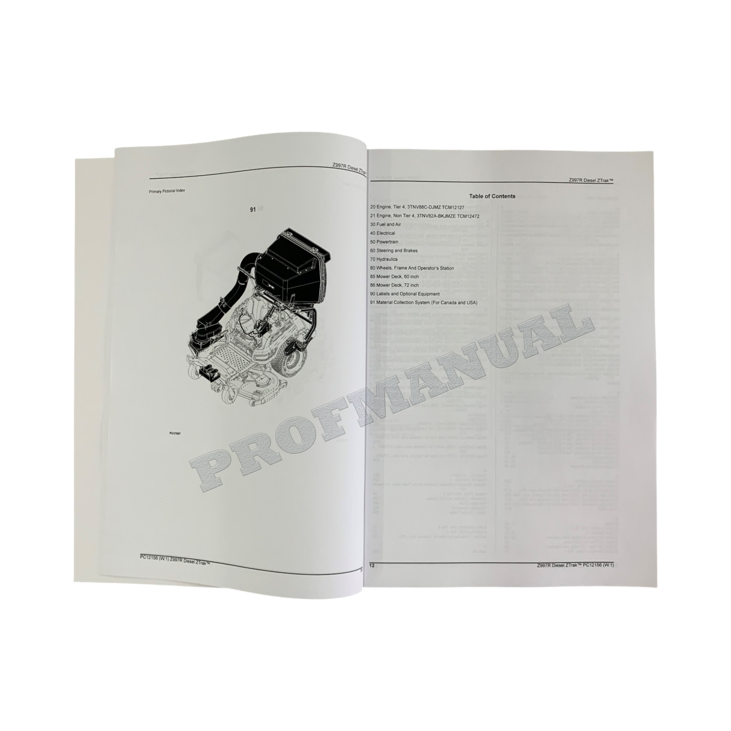 John Deere Z997R Diesel ZTrak Parts Catalog Manual