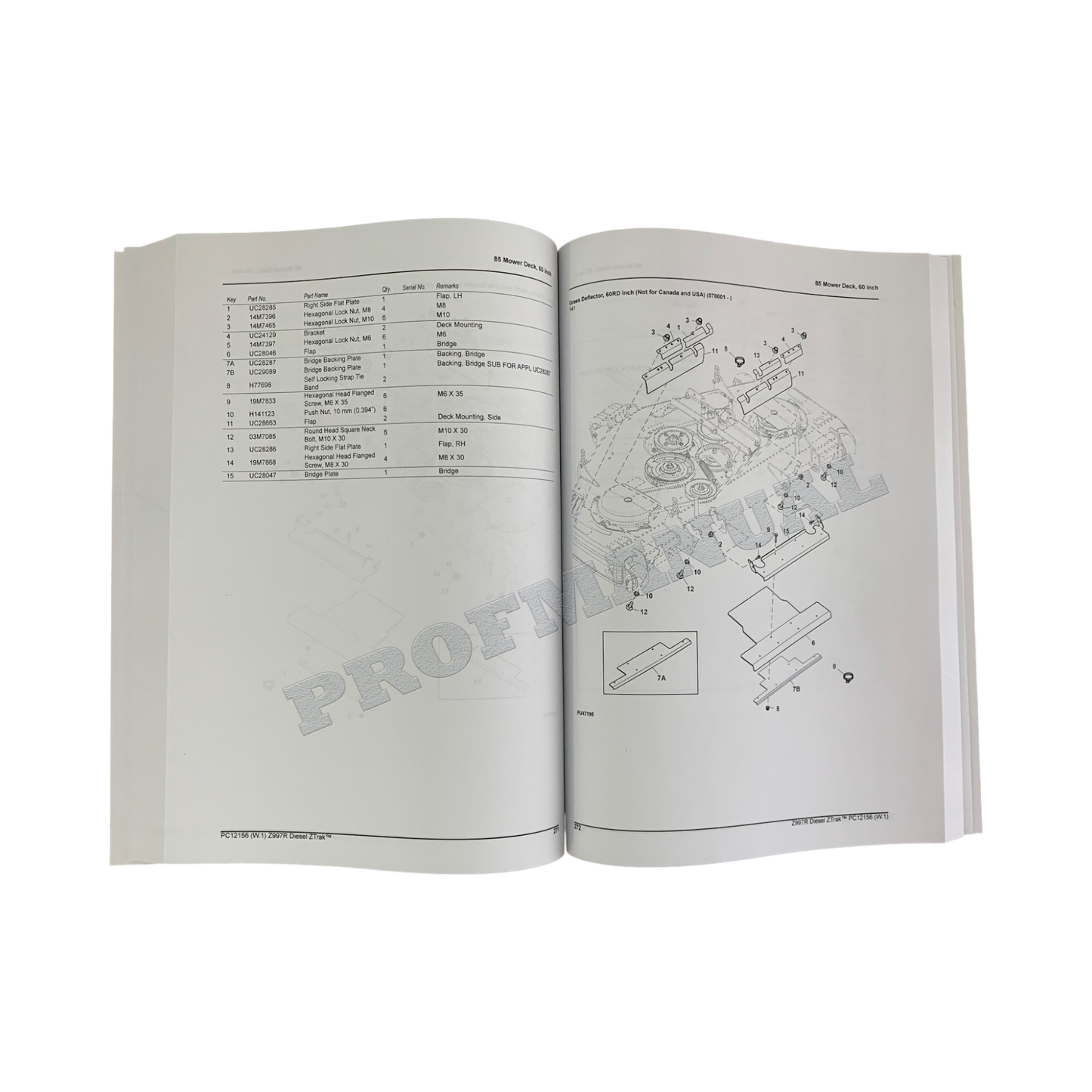 Manuel du catalogue de pièces détachées pour John Deere Z997R Diesel ZTrak