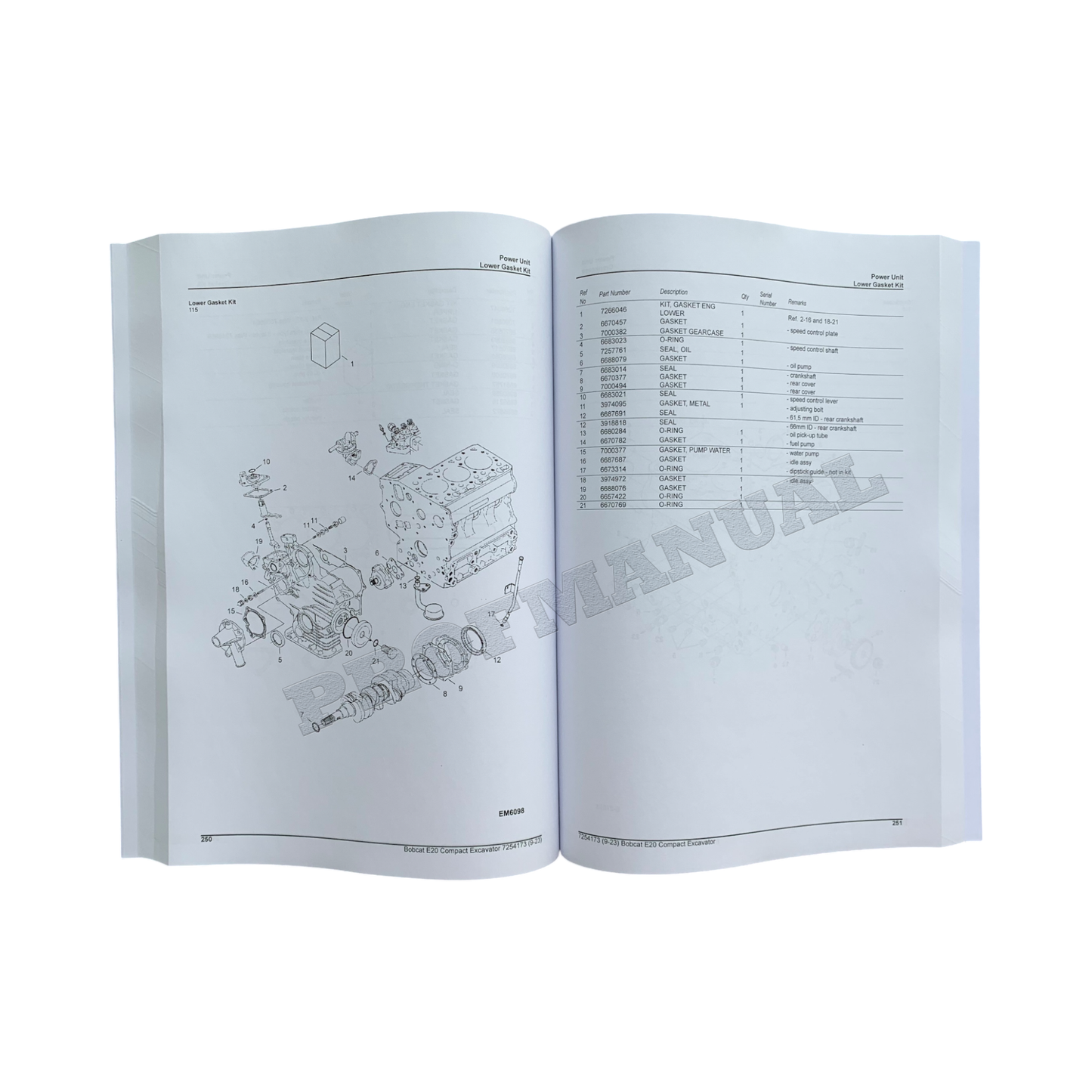 Manuel du catalogue des pièces détachées pour excavatrice Bobcat E20 B3BL11001-