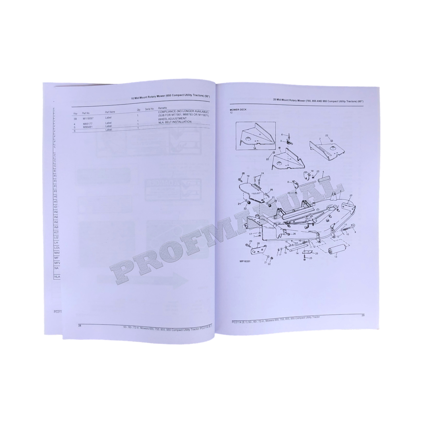 JOHN DEERE 50 60 72 INCH TRACTOR MOWER DECKS PARTS CATALOG MANUAL