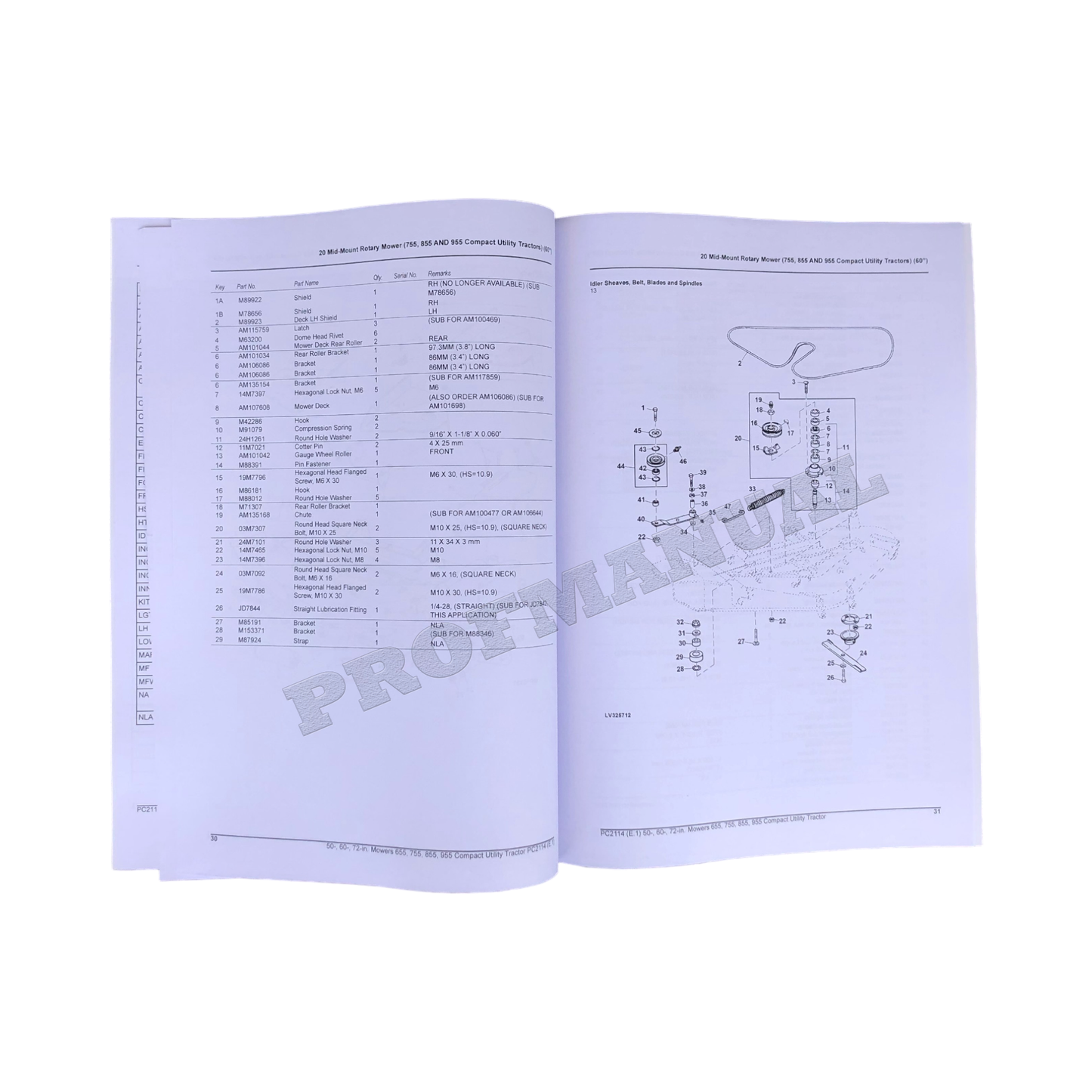 JOHN DEERE 50 60 72 INCH TRACTOR MOWER DECKS PARTS CATALOG MANUAL