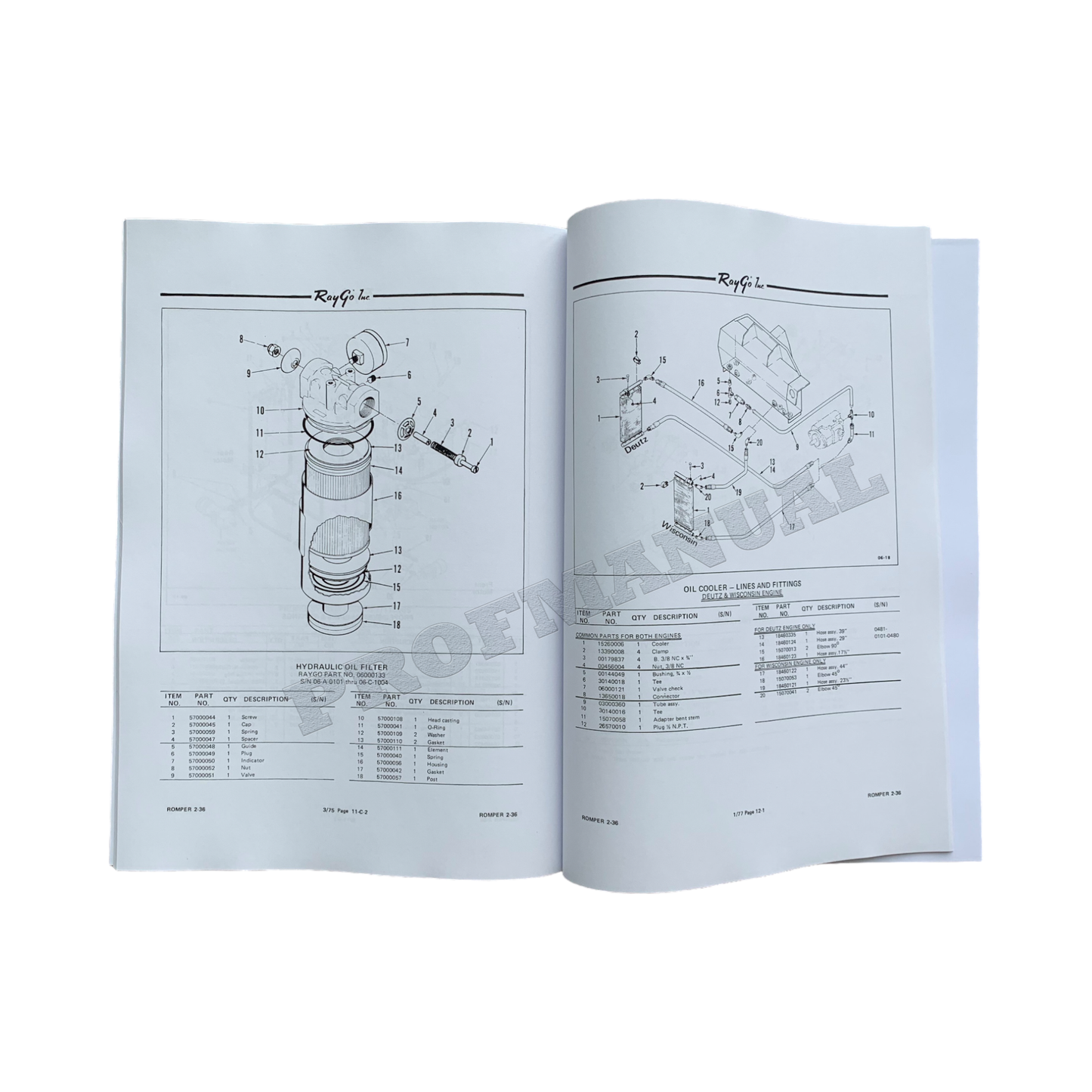 Catalogue de pièces détachées pour rouleau vibrant Caterpillar Cat Raygo Romper 2 36