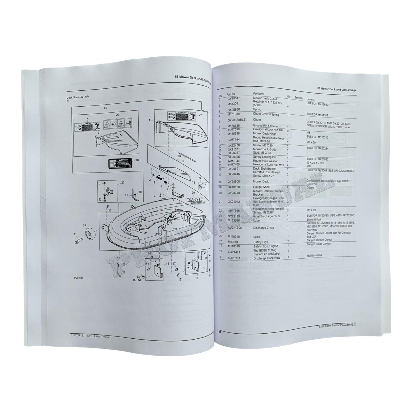 John Deere L110 Lawn Tractor Parts Catalog Manual