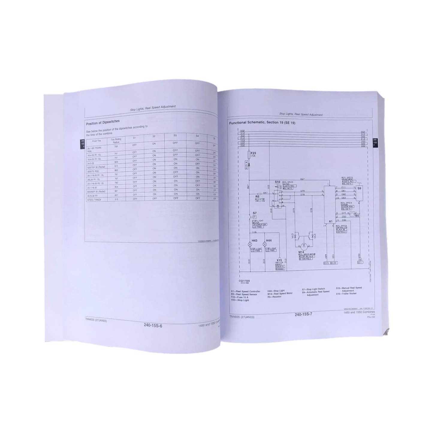 JOHN DEERE 1450 CWS 1550 CWS 1550 1450 COMBINE REPAIR SERVICE MANUAL TM4835