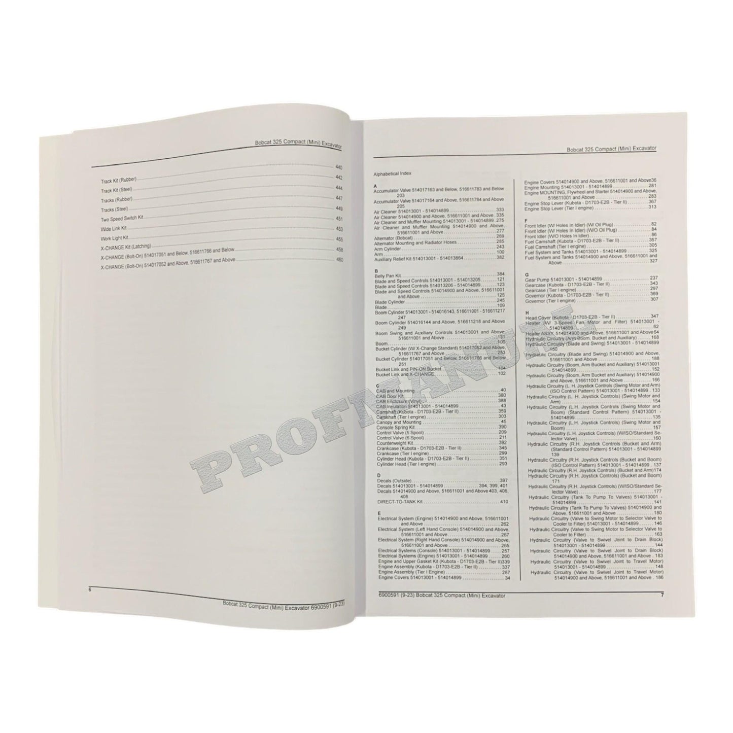 Bobcat 325 Excavator Parts Catalog Manual 514013001- 516611001-