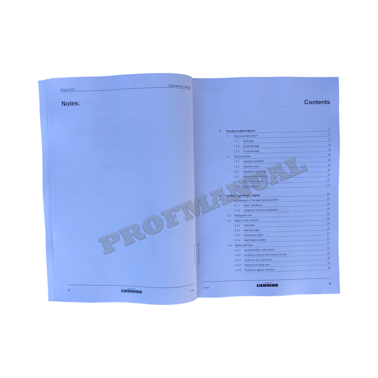 Liebherr R946 Excavator Operators manual