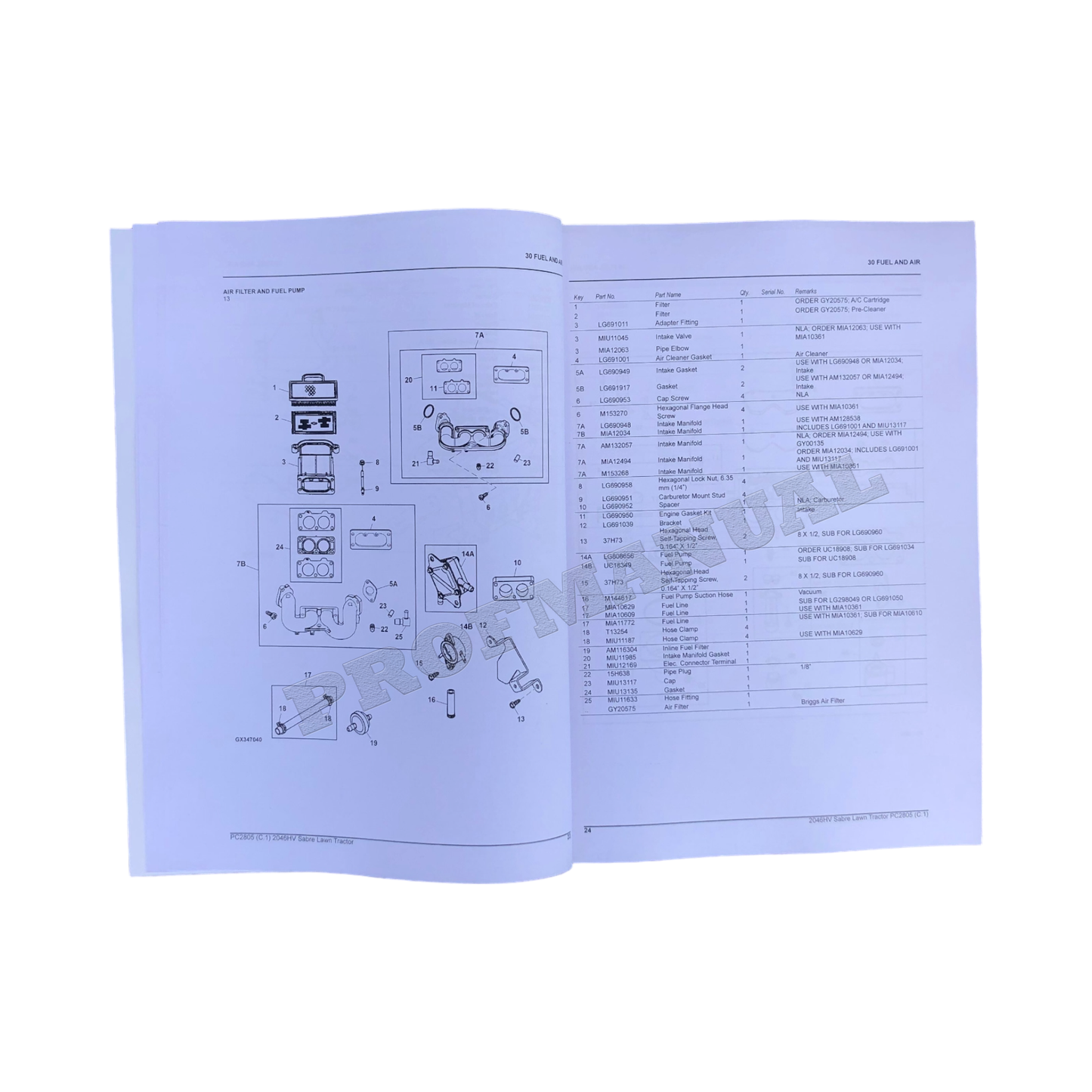 John Deere SABRE 2046HV Lawn Tractor Parts Catalog Manual