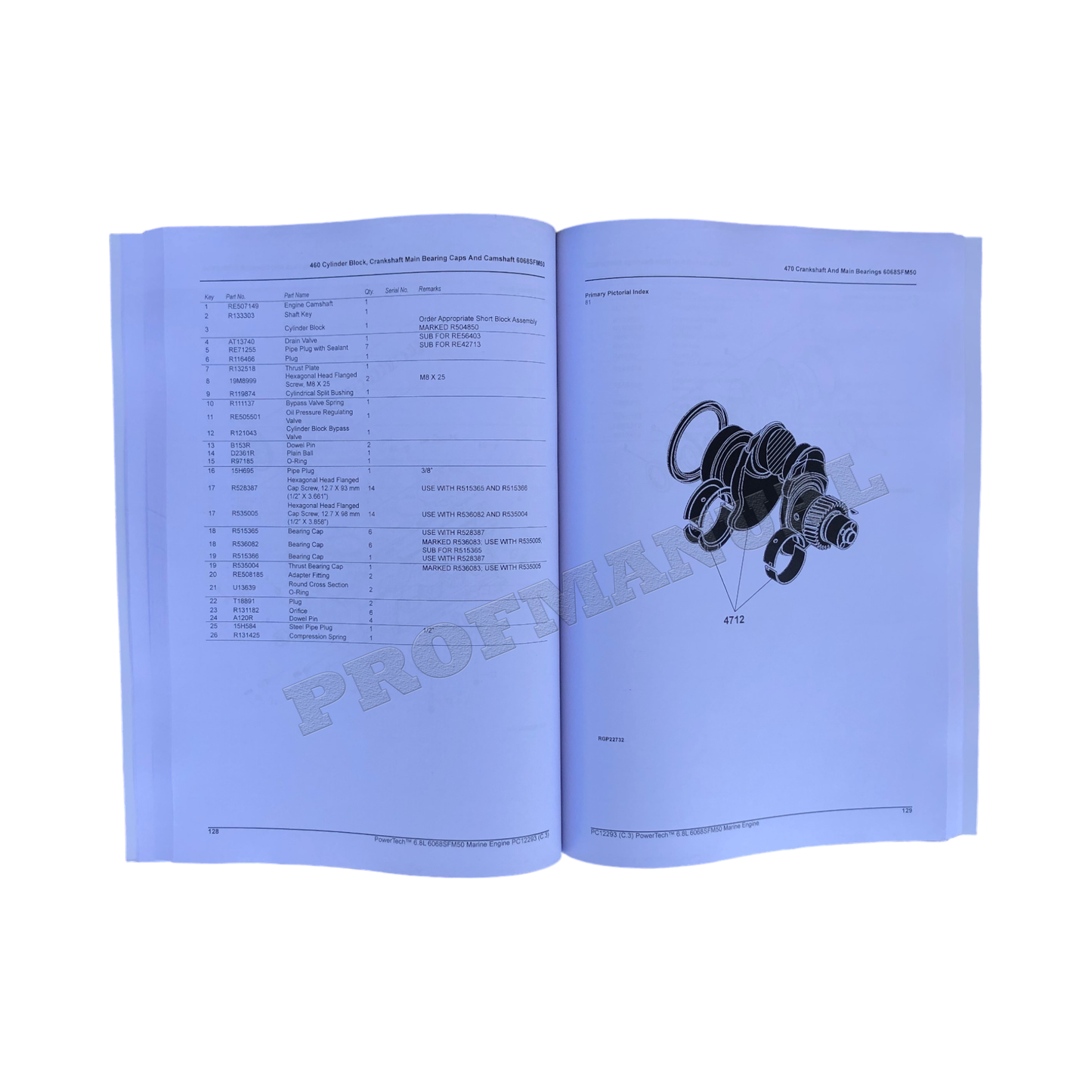 John Deere PowerTech 6.8L 6068SFM50 Marine Engine Parts Catalog Manual