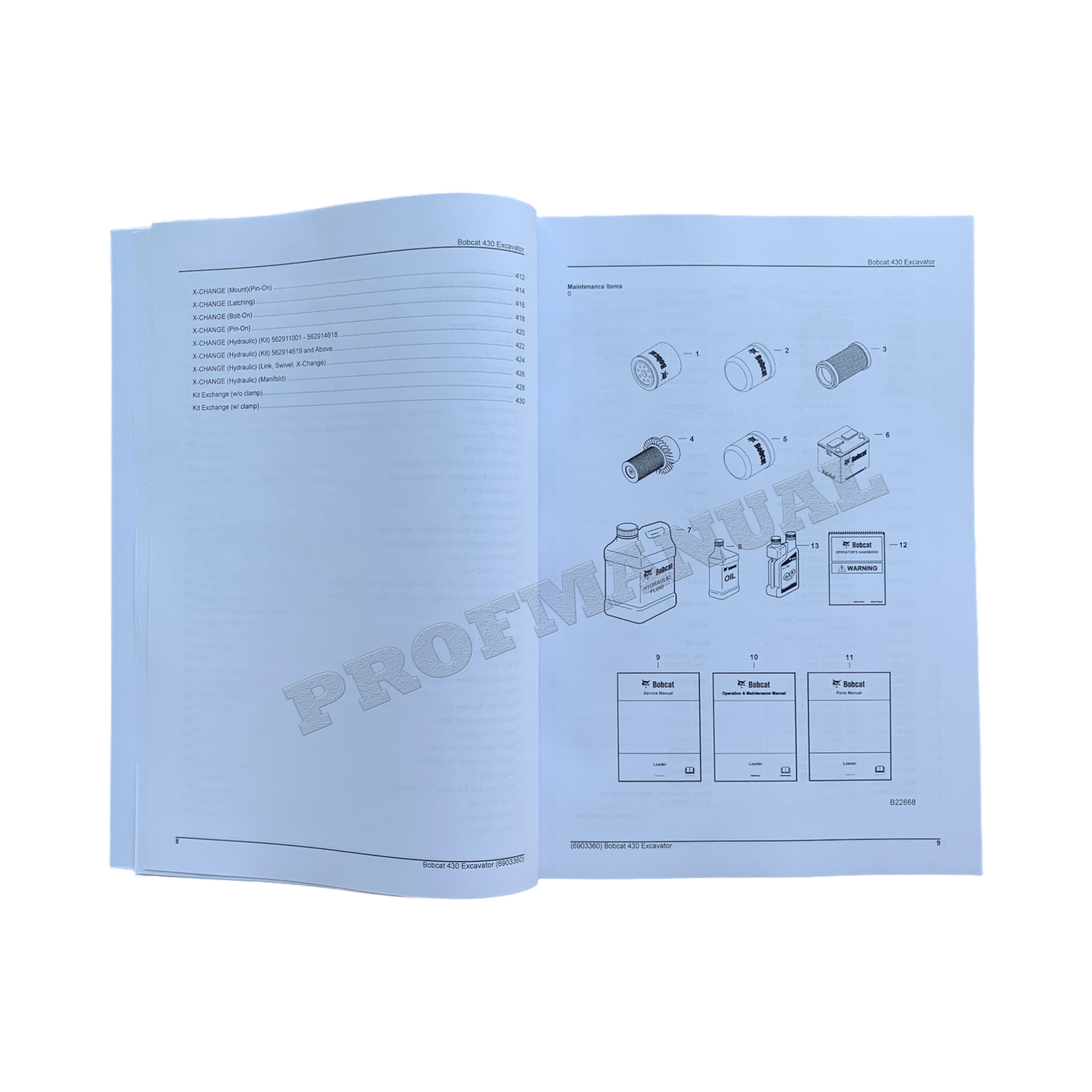 Bobcat 430 Excavator Parts Catalog Manual sn 562911001-