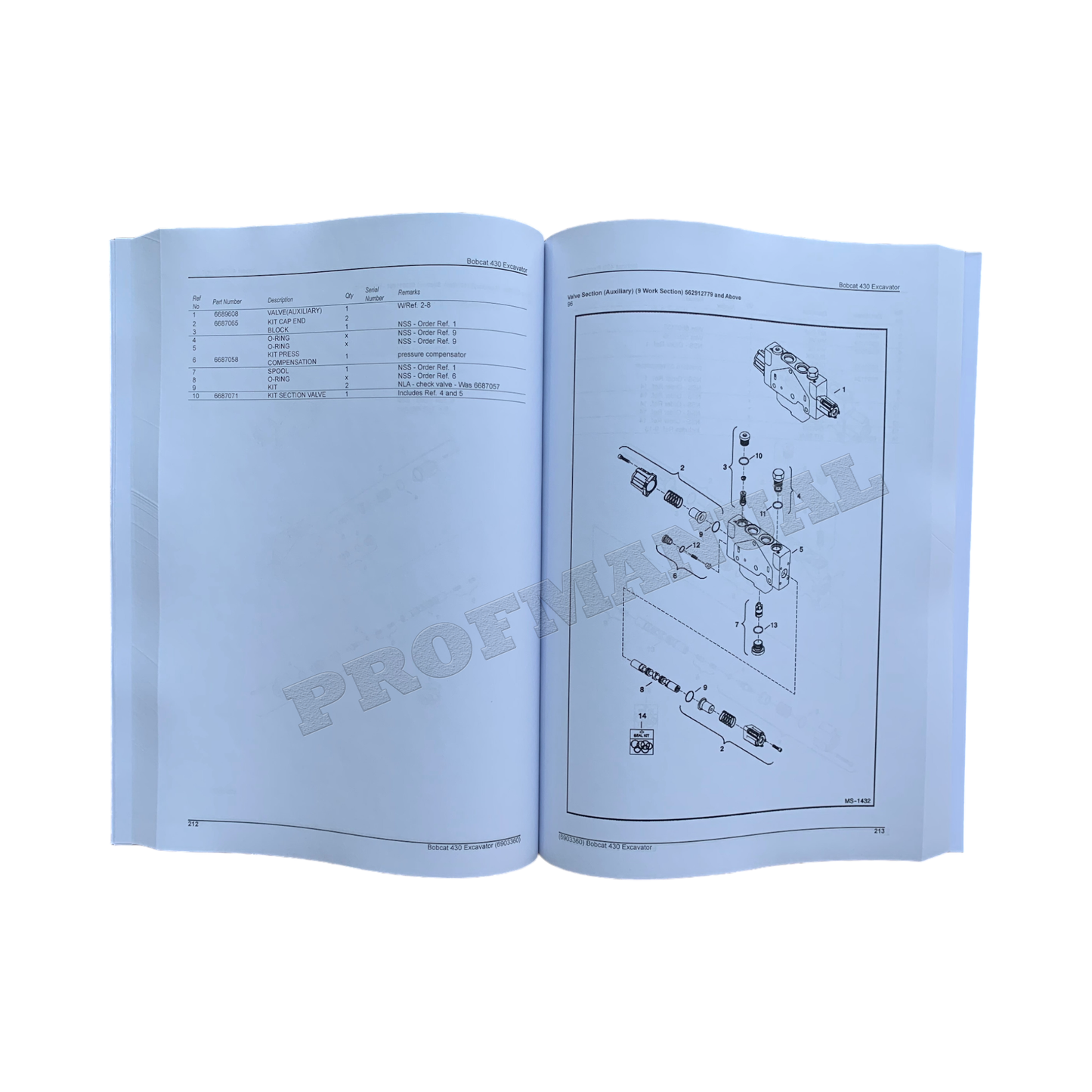 Bobcat 430 Excavator Parts Catalog Manual sn 562911001-