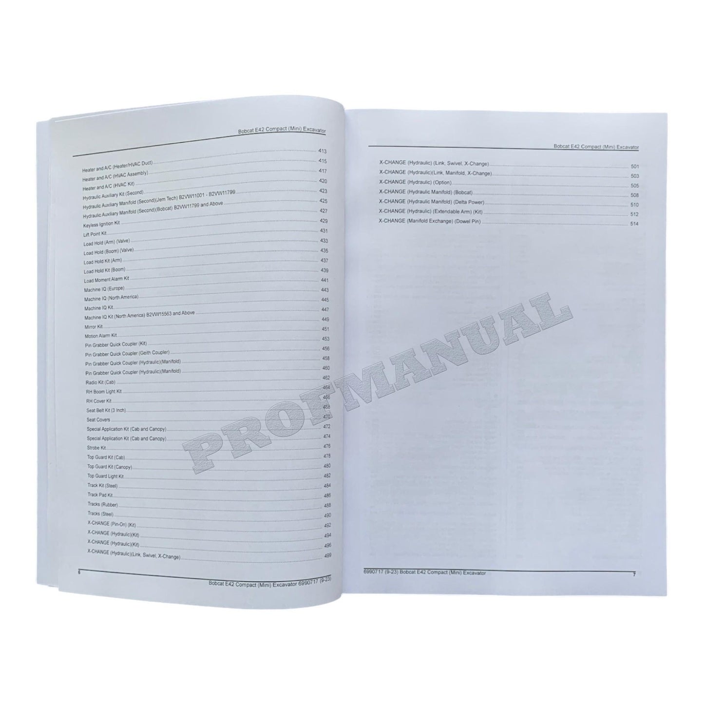 Bobcat E42 Excavator Parts Catalog Manual B2VW11001-