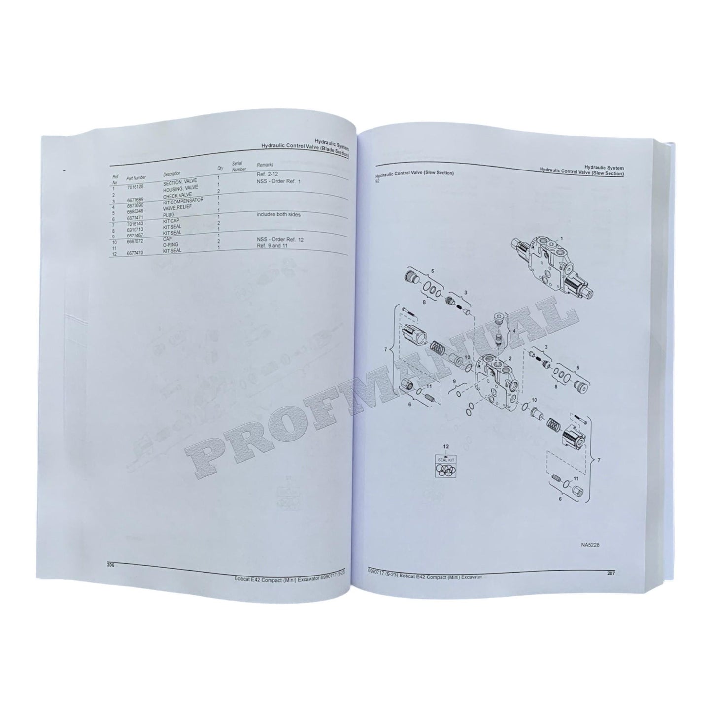 Bobcat E42 Excavator Parts Catalog Manual B2VW11001-