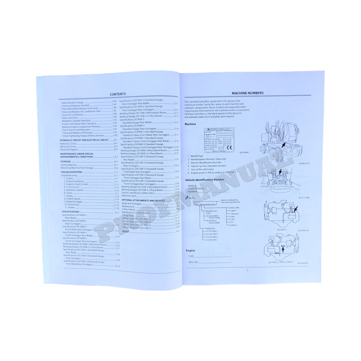 HITACHI ZAXIS ZX 140W-3 170W-3 190W-3 210W-3 EXCAVATOR OPERATORS MANUAL