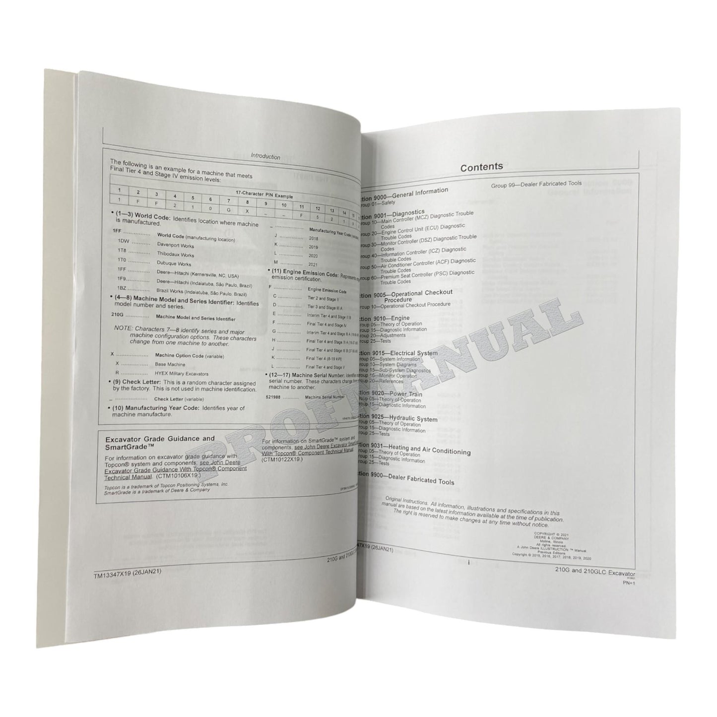 JOHN DEERE 210G 210GLC EXCAVATOR OPERATION TEST SERVICE MANUAL S.N. F521988-