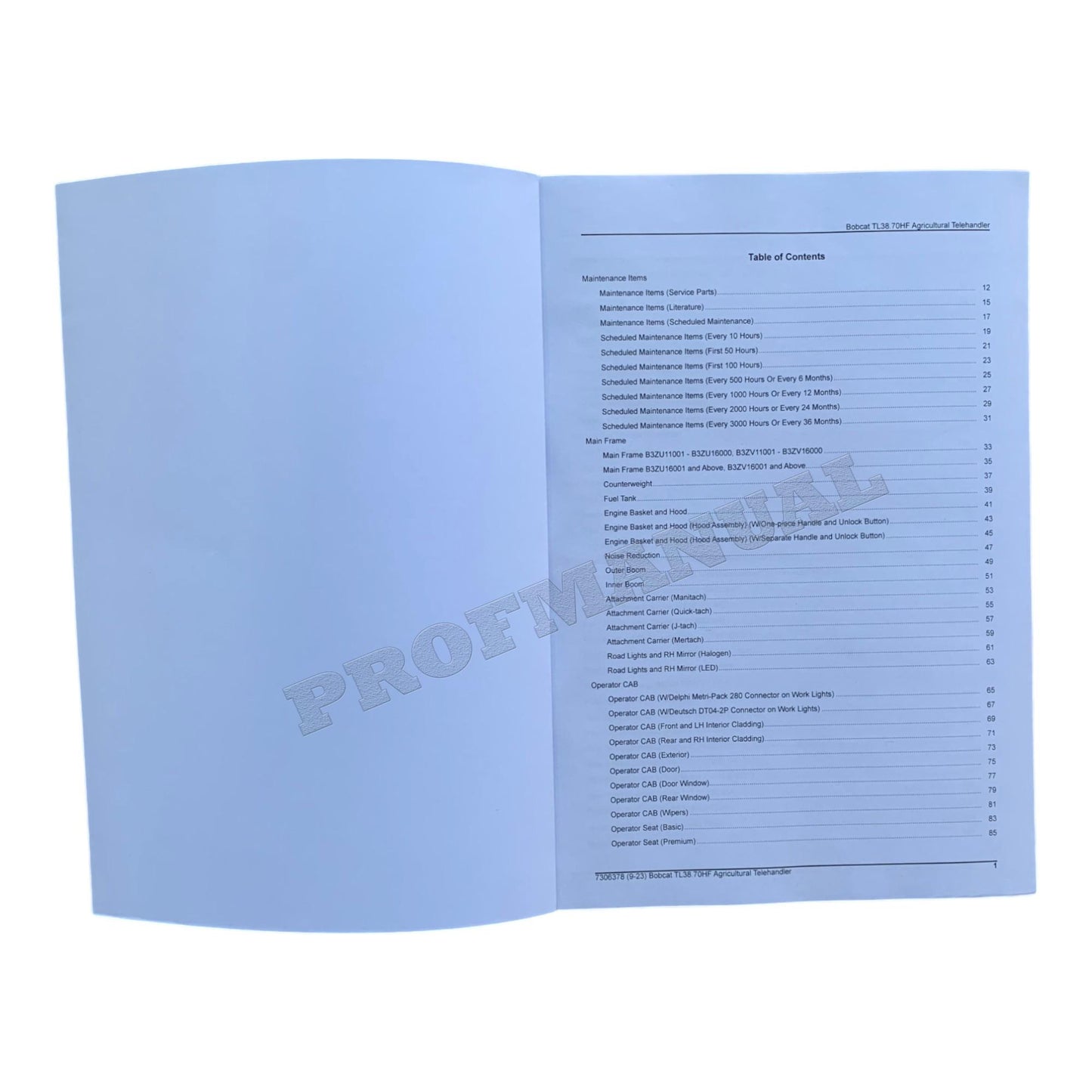 Bobcat TL38.70HF Teleskoplader Ersatzteilkatalog Handbuch B3ZU11001- B3ZV11001-