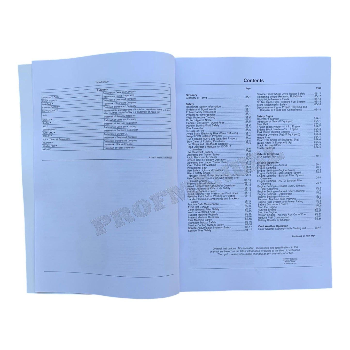 JOHN DEERE 9420RX 9470RX 9520RX 9570RX 9620RX TRACTOR OPERATORS MANUAL 811001-