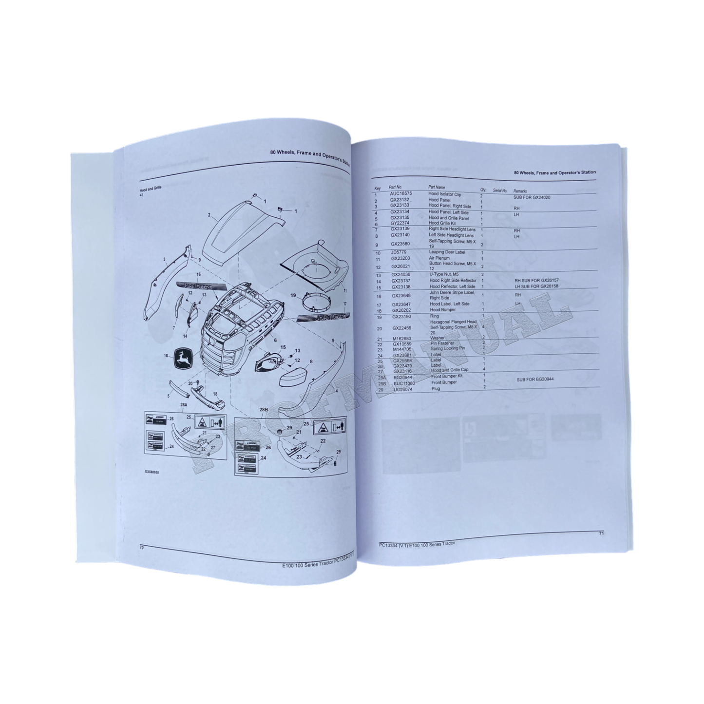 John Deere E100 100 Serie Tractor Parts Catalog Manual + !BONUS!